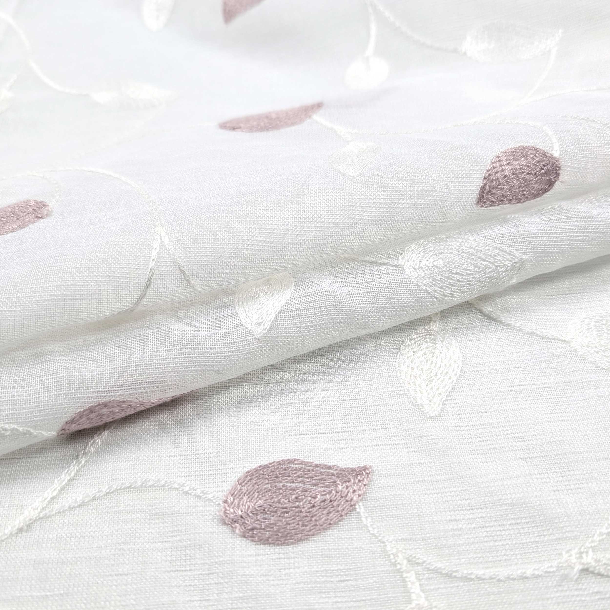 Tessuto Tendino Foglie Ricamate - Rosa Image