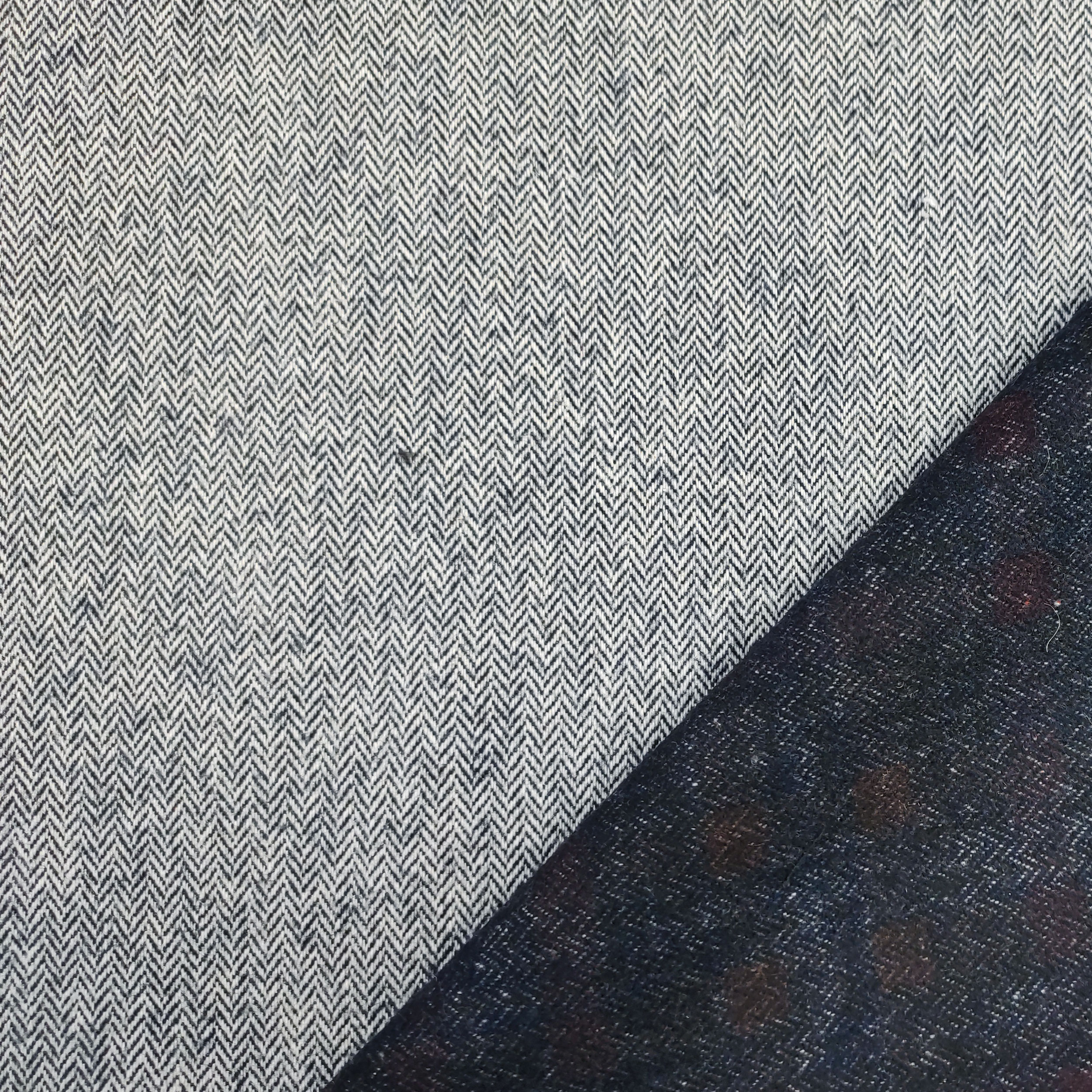 Tessuto per Cappotti Spigato Bianco e Blu Scuro
