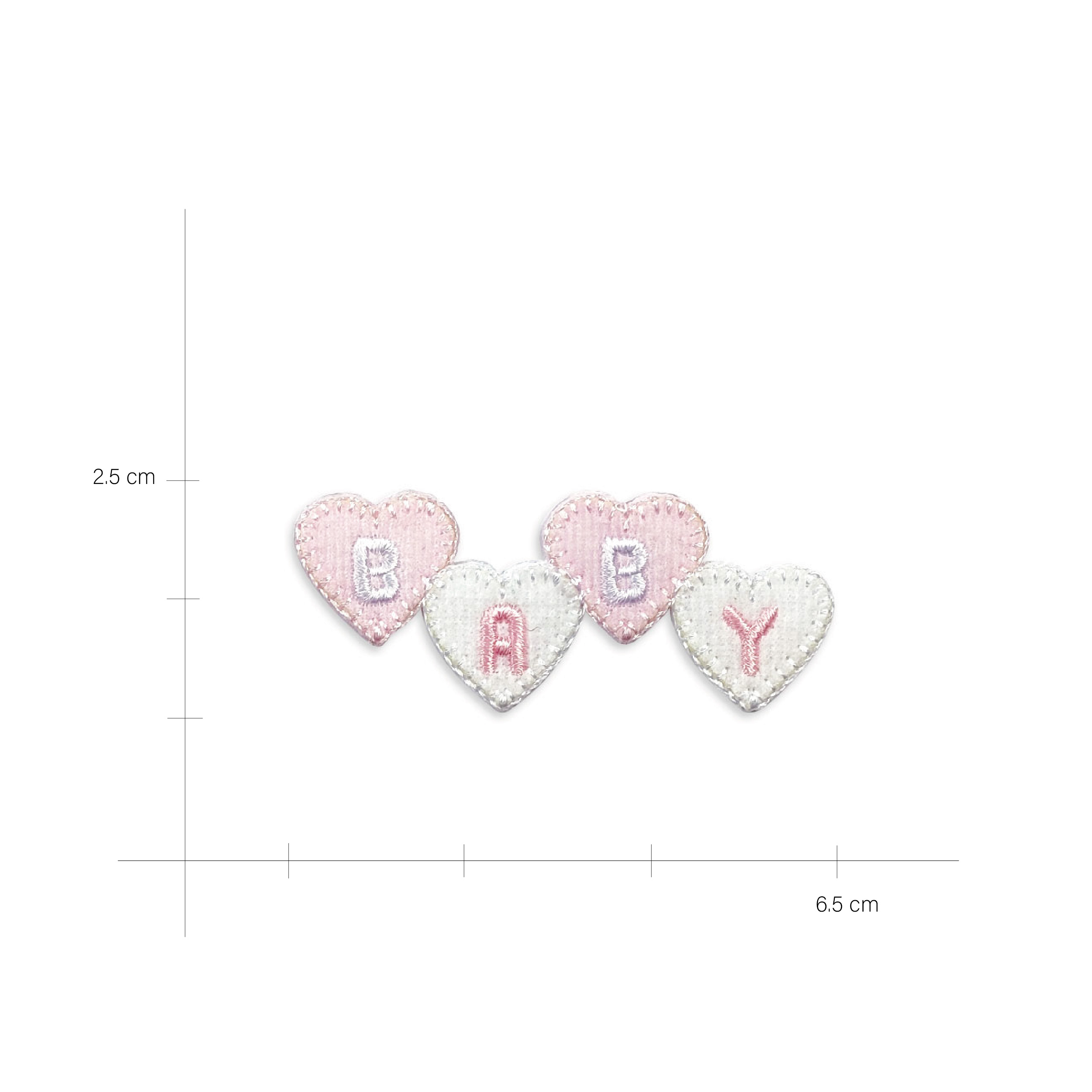 Applicazione termoadesiva scritta baby cuore rosa misure 01