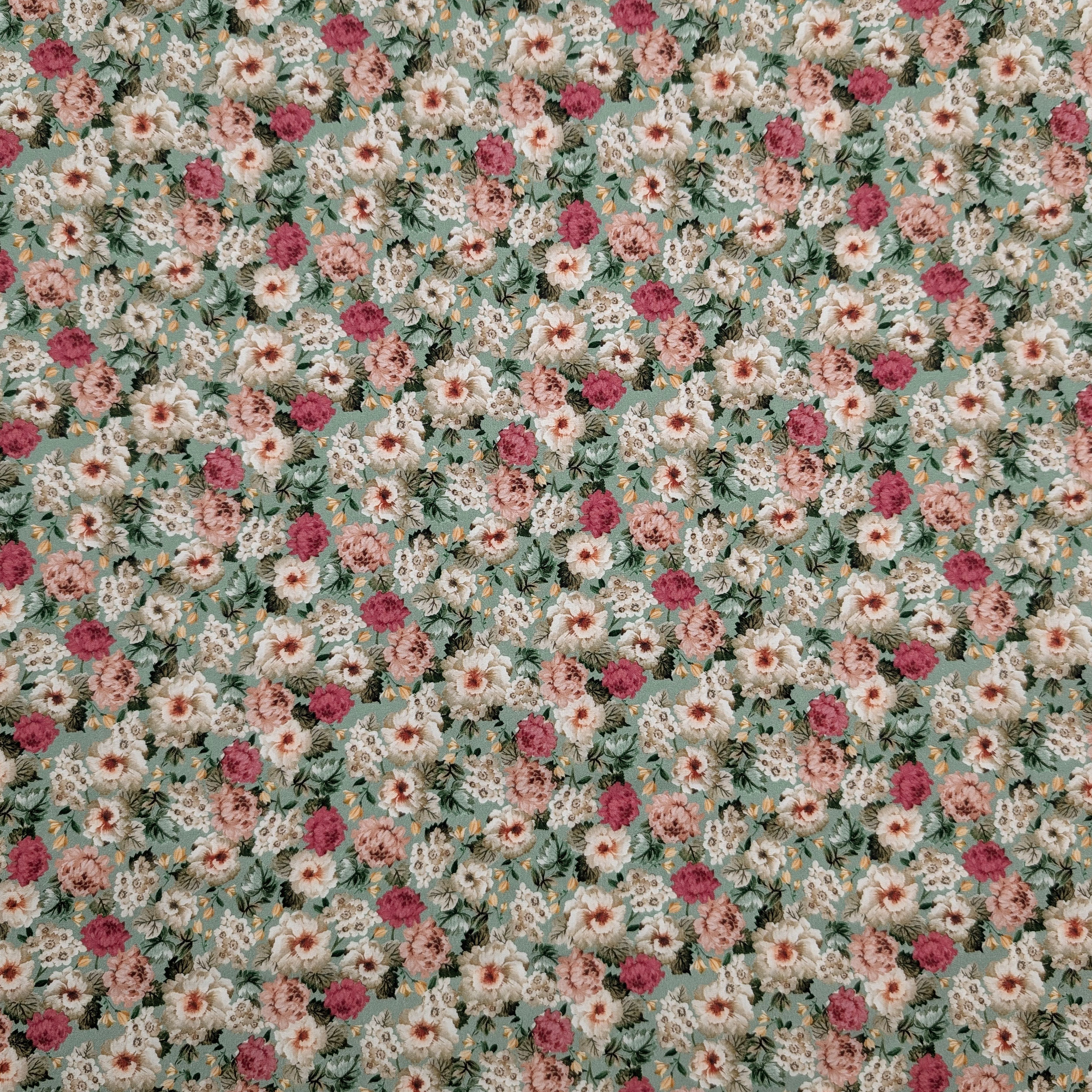 Popeline Cotone Bouquet Romantico Verde Image