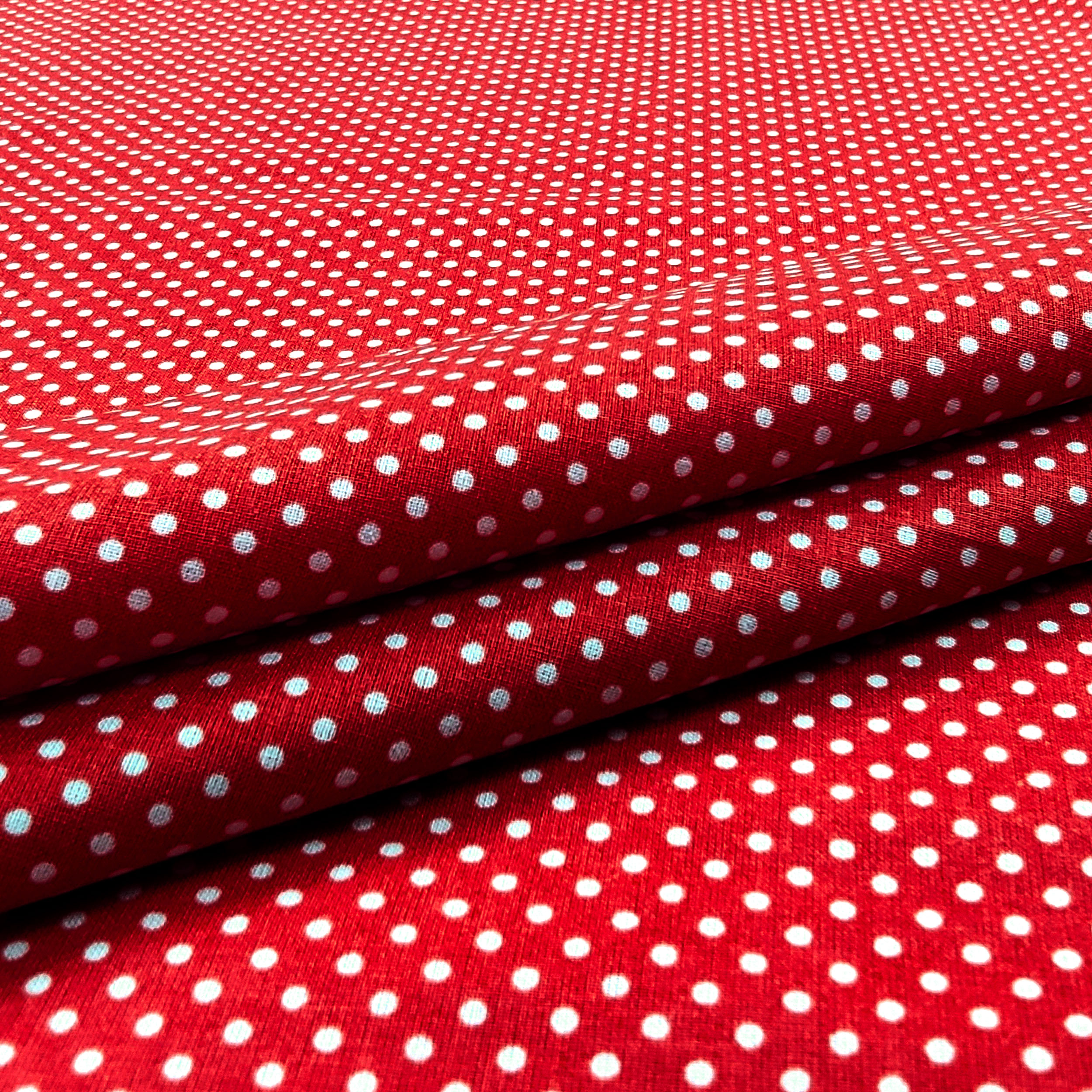 Tessuto Cotone Rosso Pois Bianchi Image