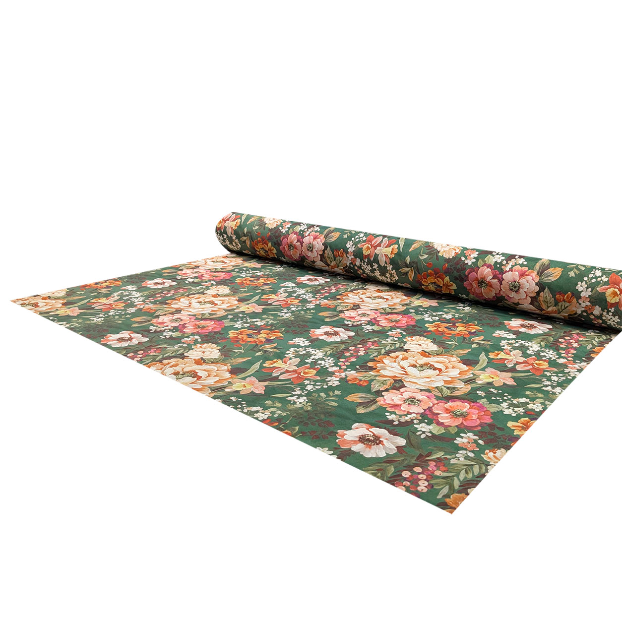 Panama Cotone Fiori Sfondo Verde H 280 cm Image