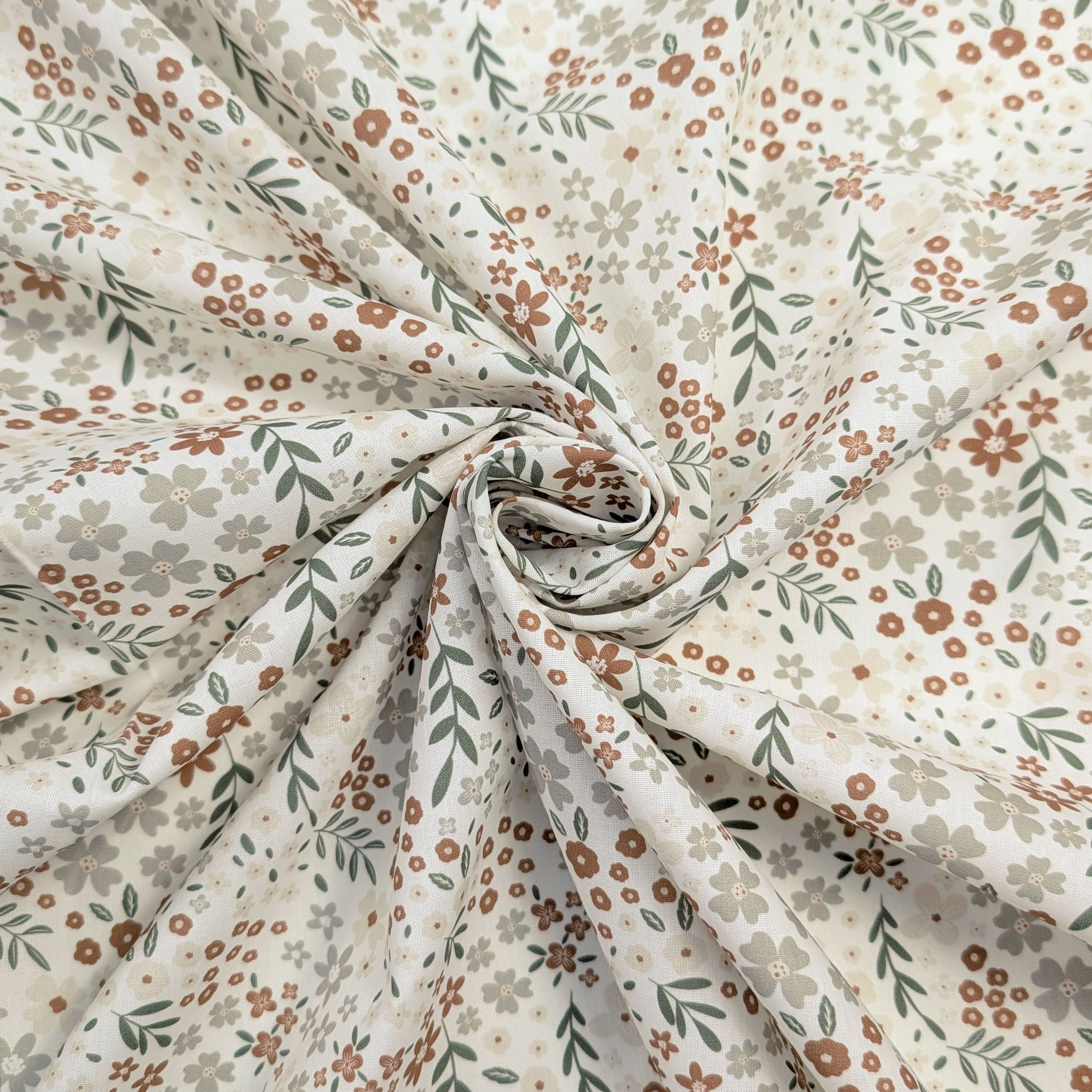 Popeline Cotone Fiorellini Beige e Panna Image