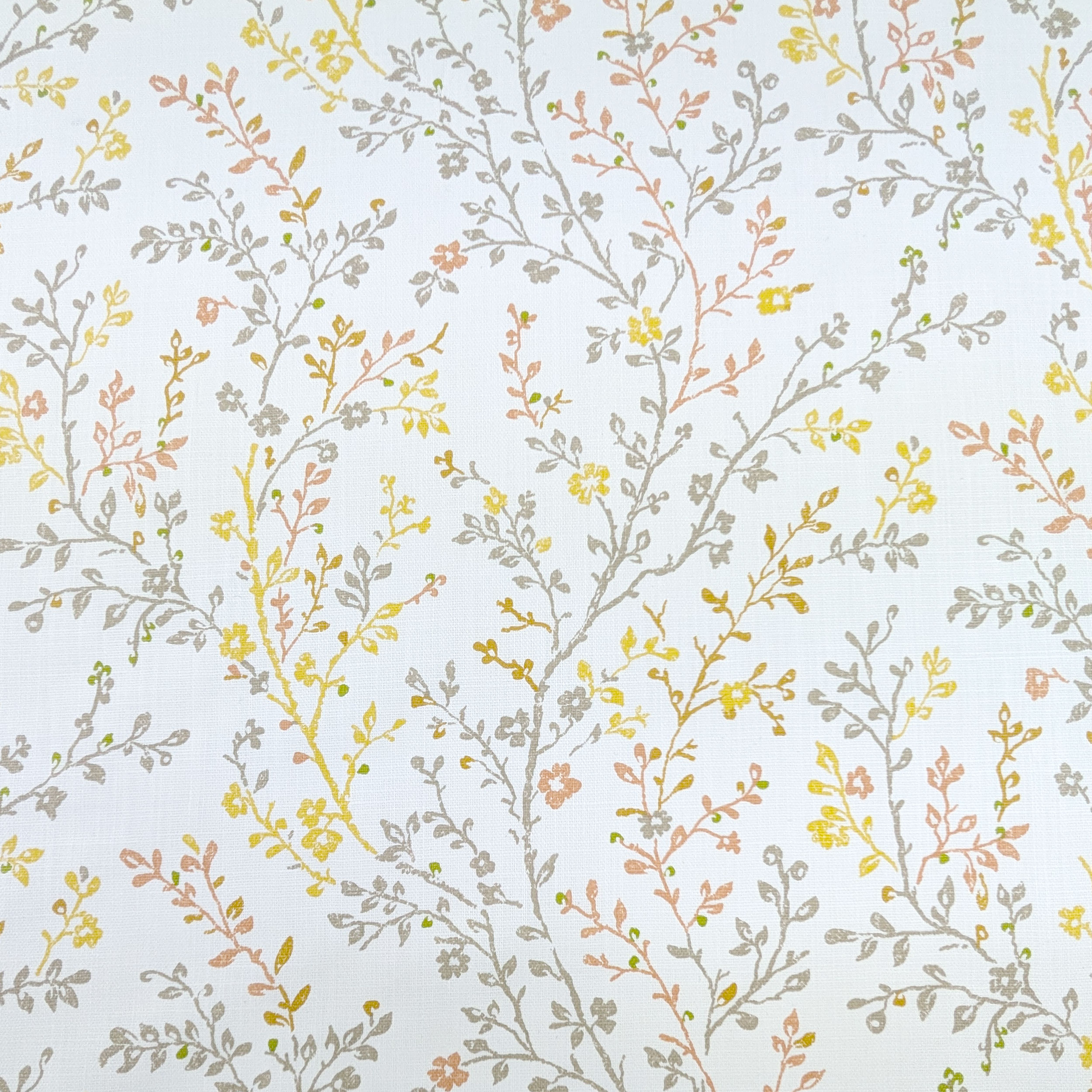 Cotone Lino Arredo Rami con Fiori Toni Caldi Image