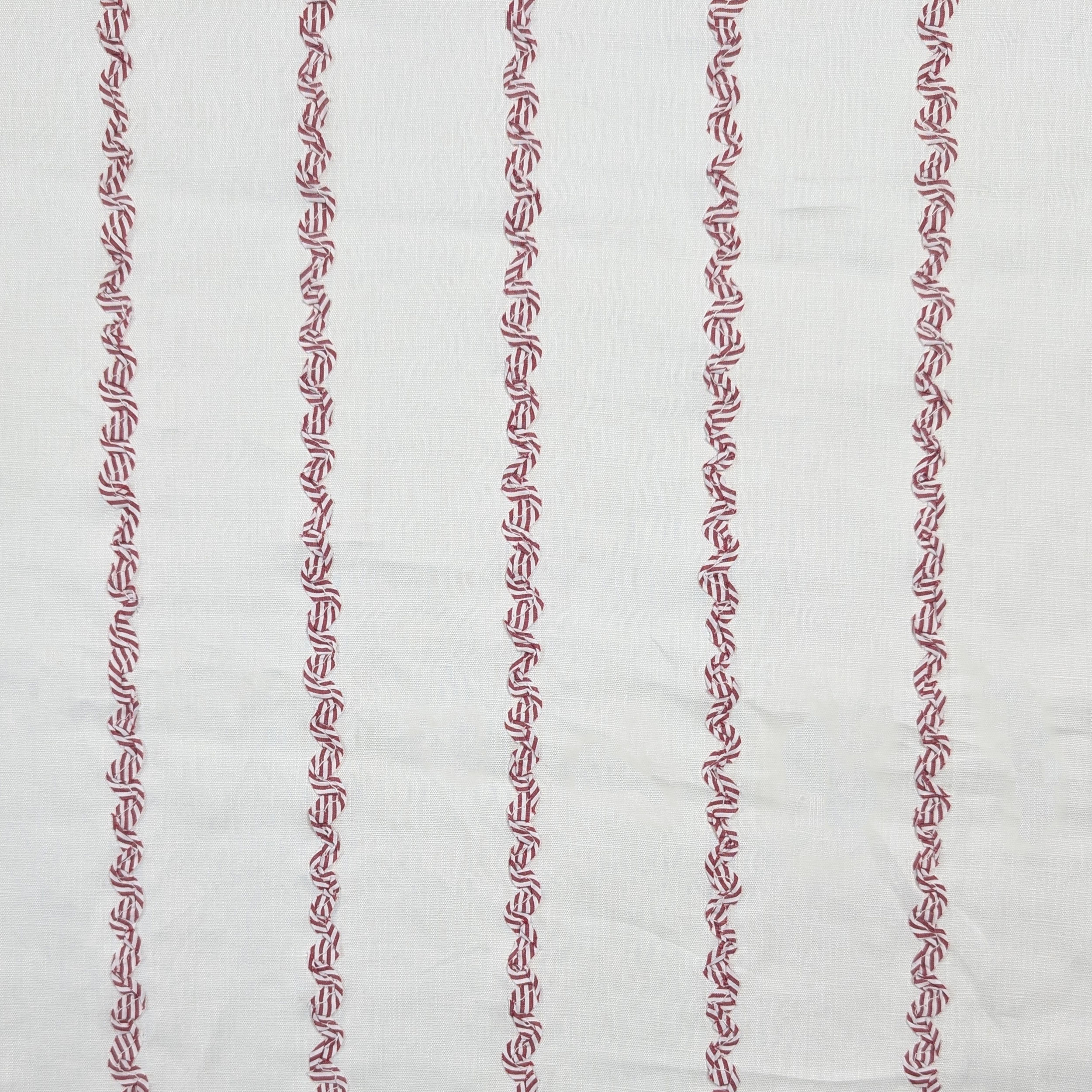 Tessuto Puro Lino Fantasia Righe Ondulate Rosse Image