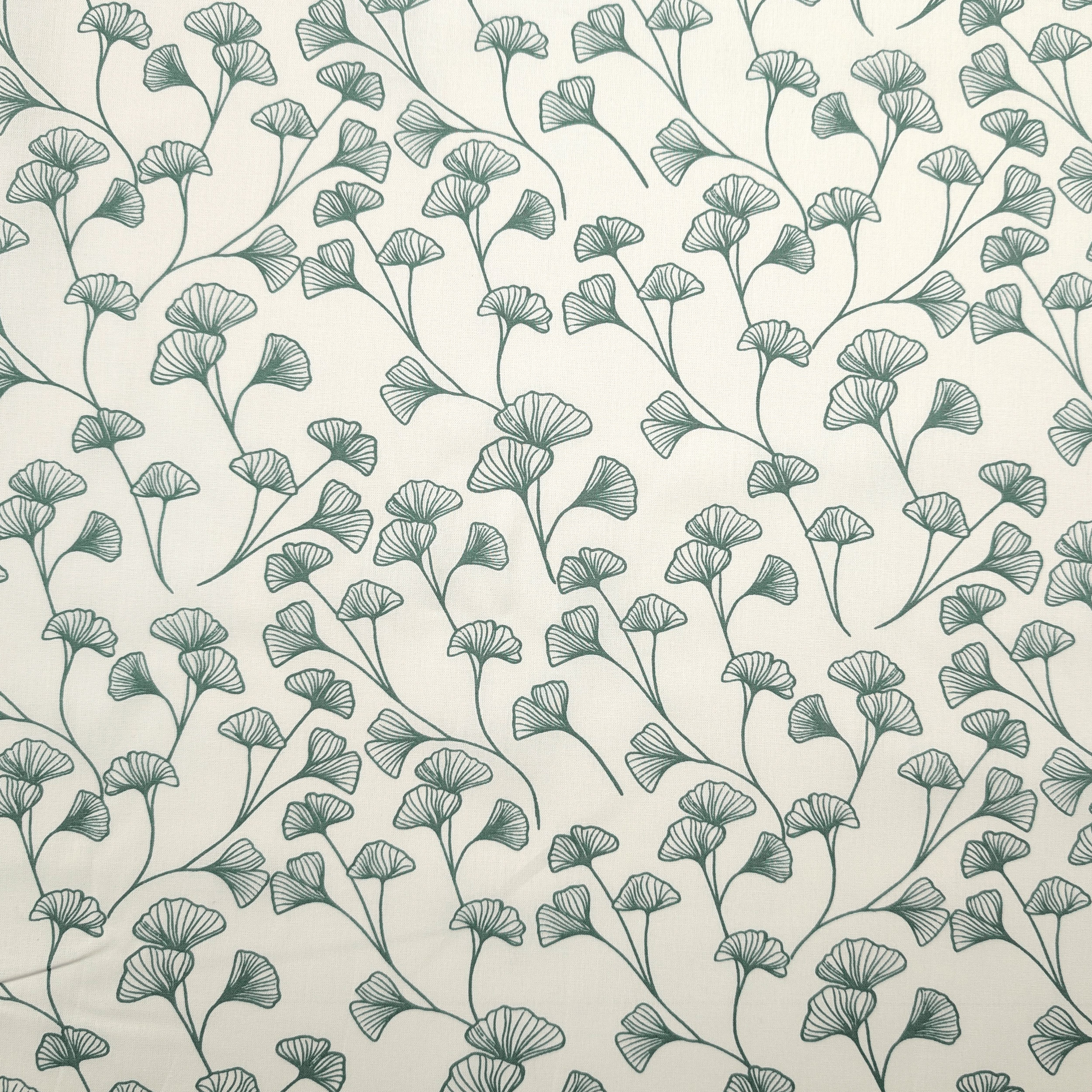 Popeline Cotone Foglie Sfondo Verde Grigio Image