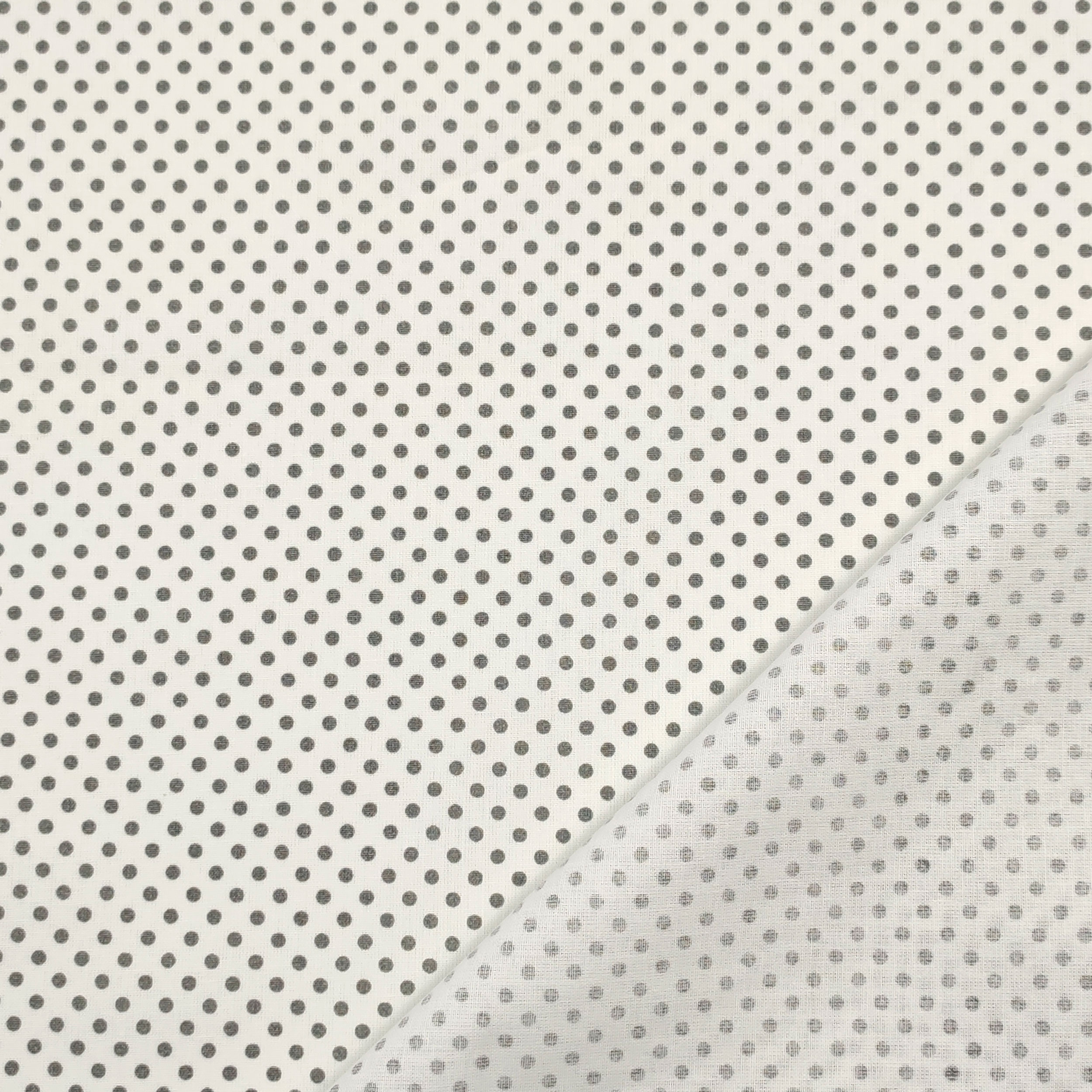 Tessuto Cotone Bianco Pois Grigio Image