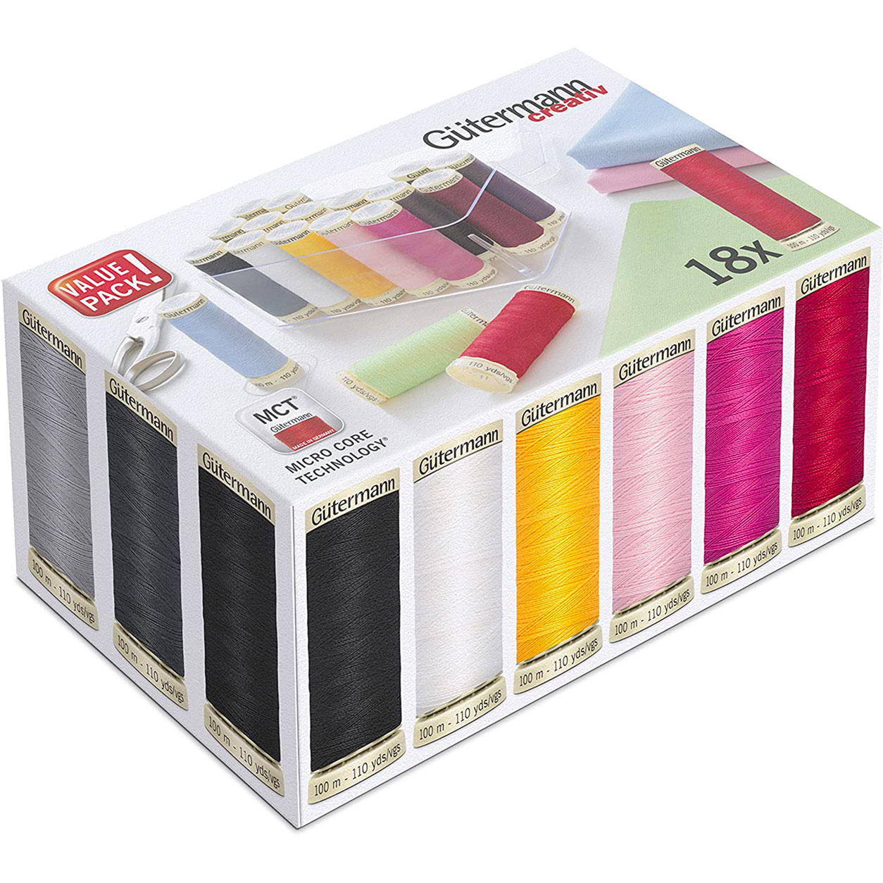 Gutermann Cucitutto 18 Bobine con Scatola Trasparente