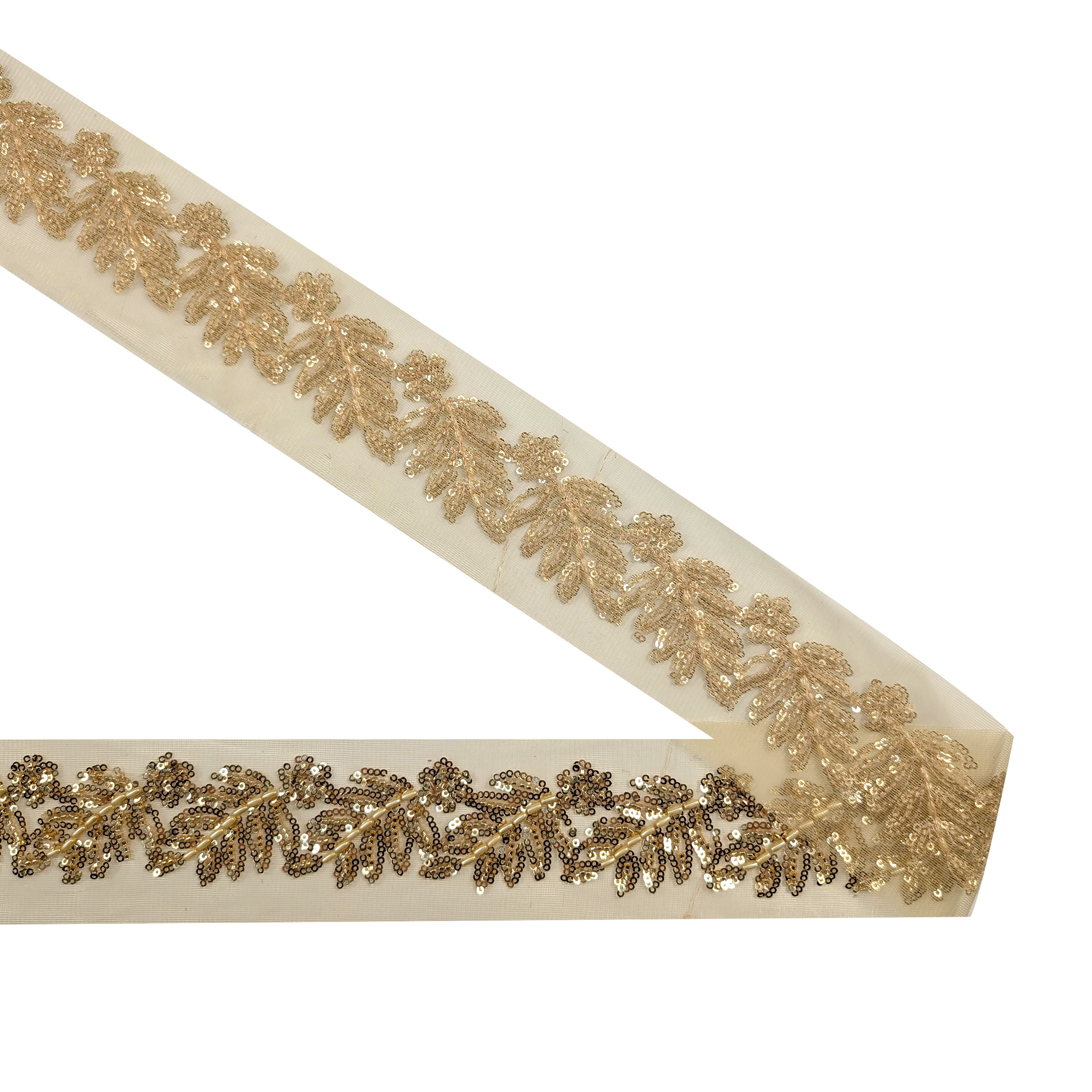 Passamaneria Tulle Foglie Paillettes e Perline Oro Image