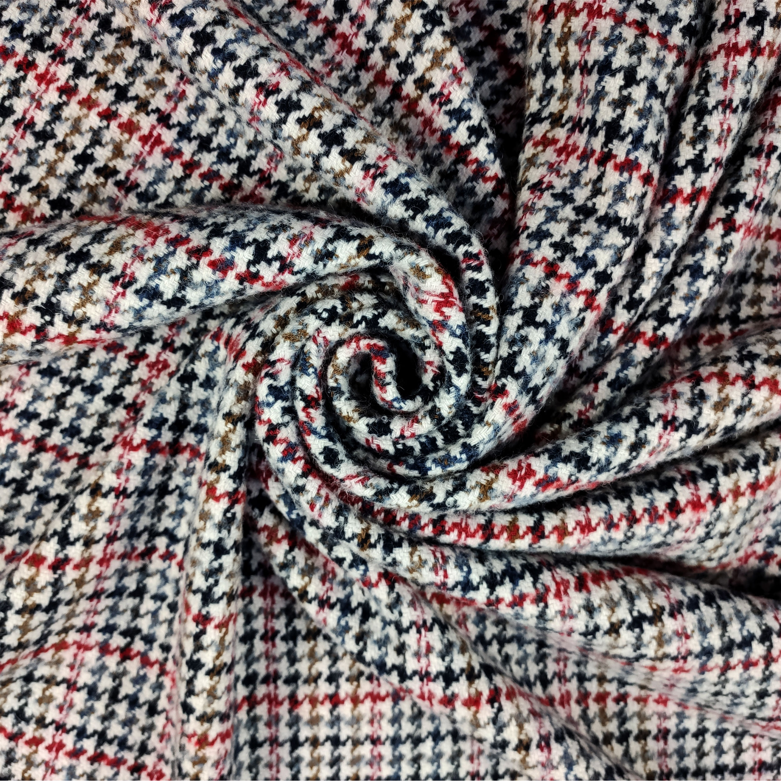 Tweed Misto Cotone Pied de Poule Rosso e Beige