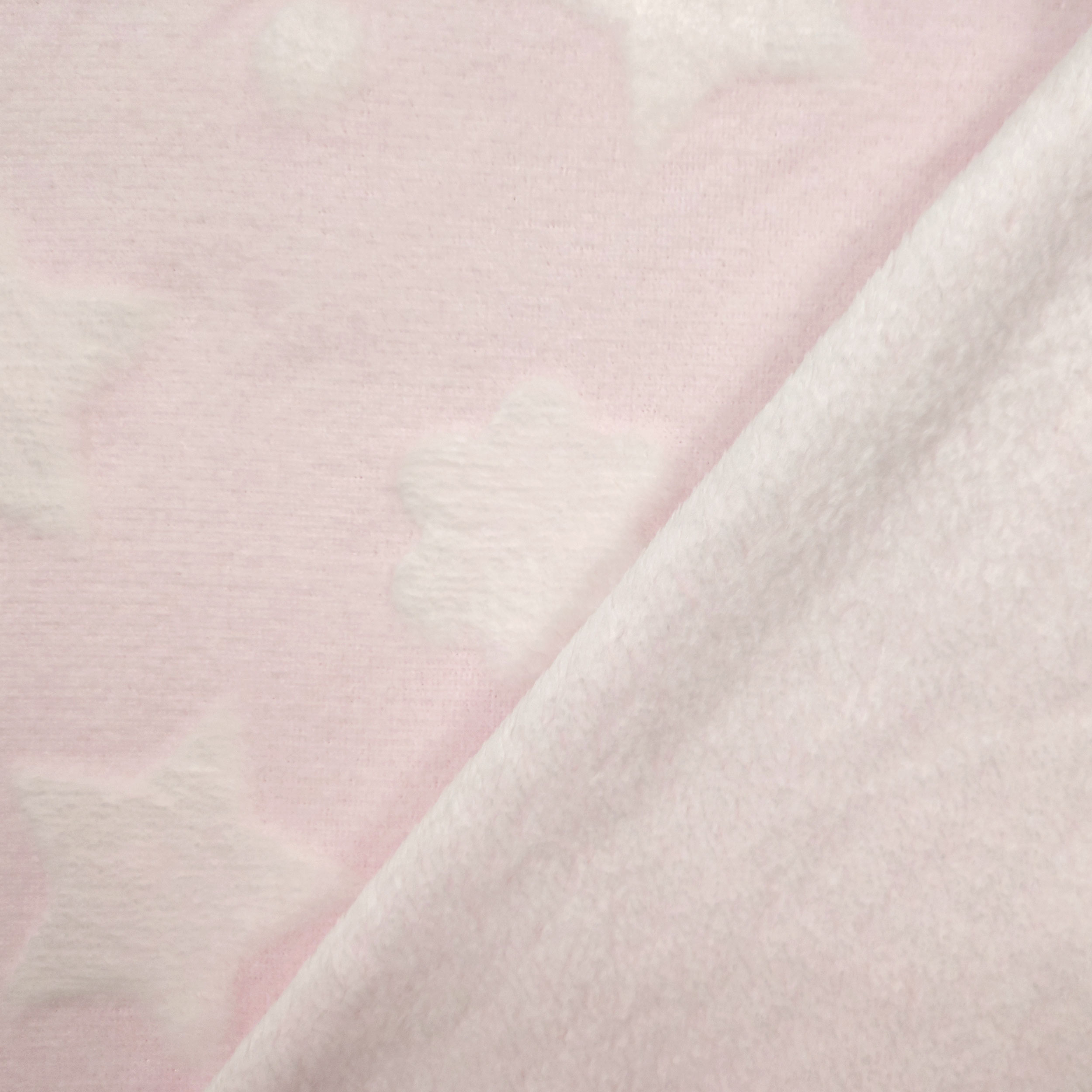 tessuto pile stelline e nuvolette rosa baby