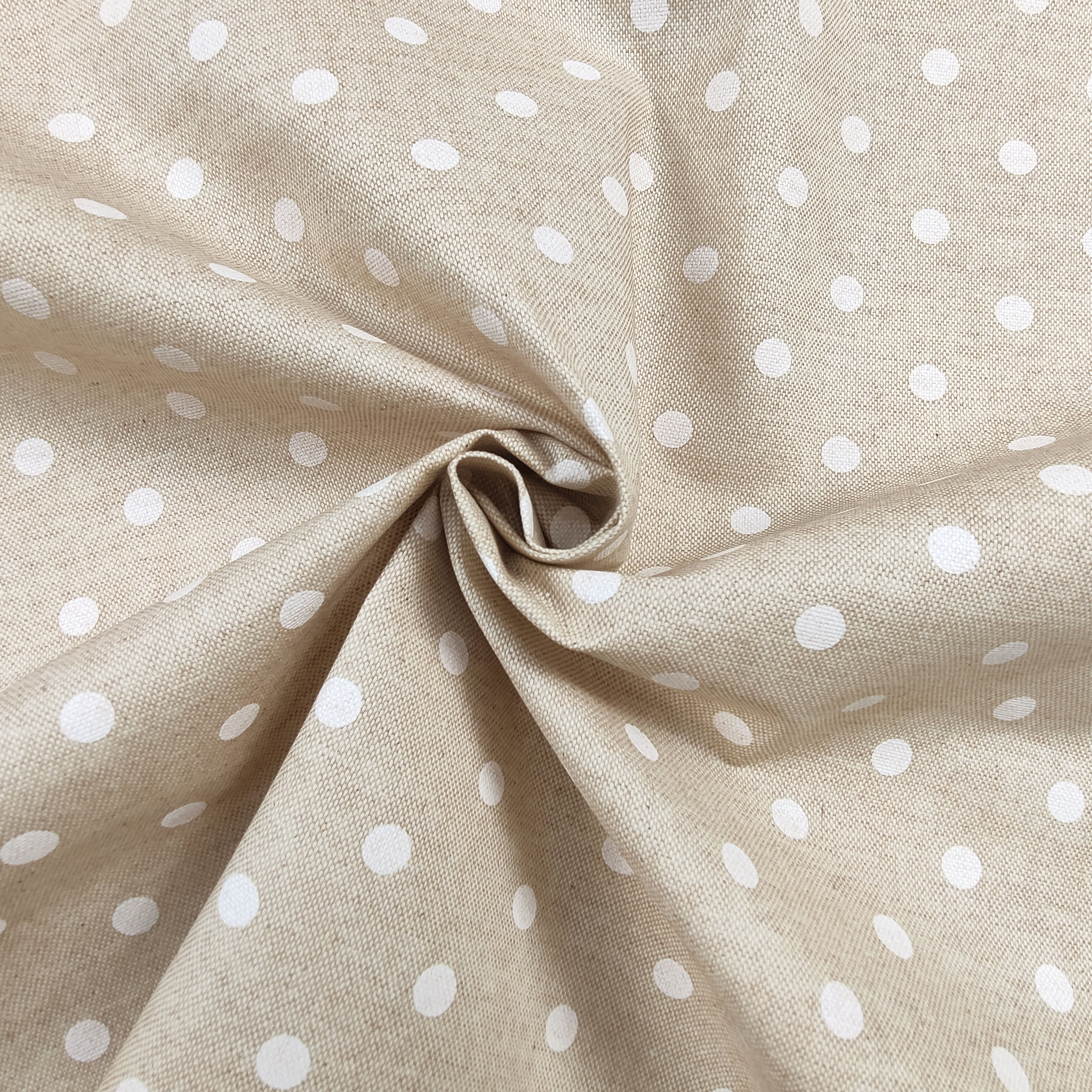 Tela Cerata Puro Cotone Resinato Antimacchia Beige Pois 180 cm Image