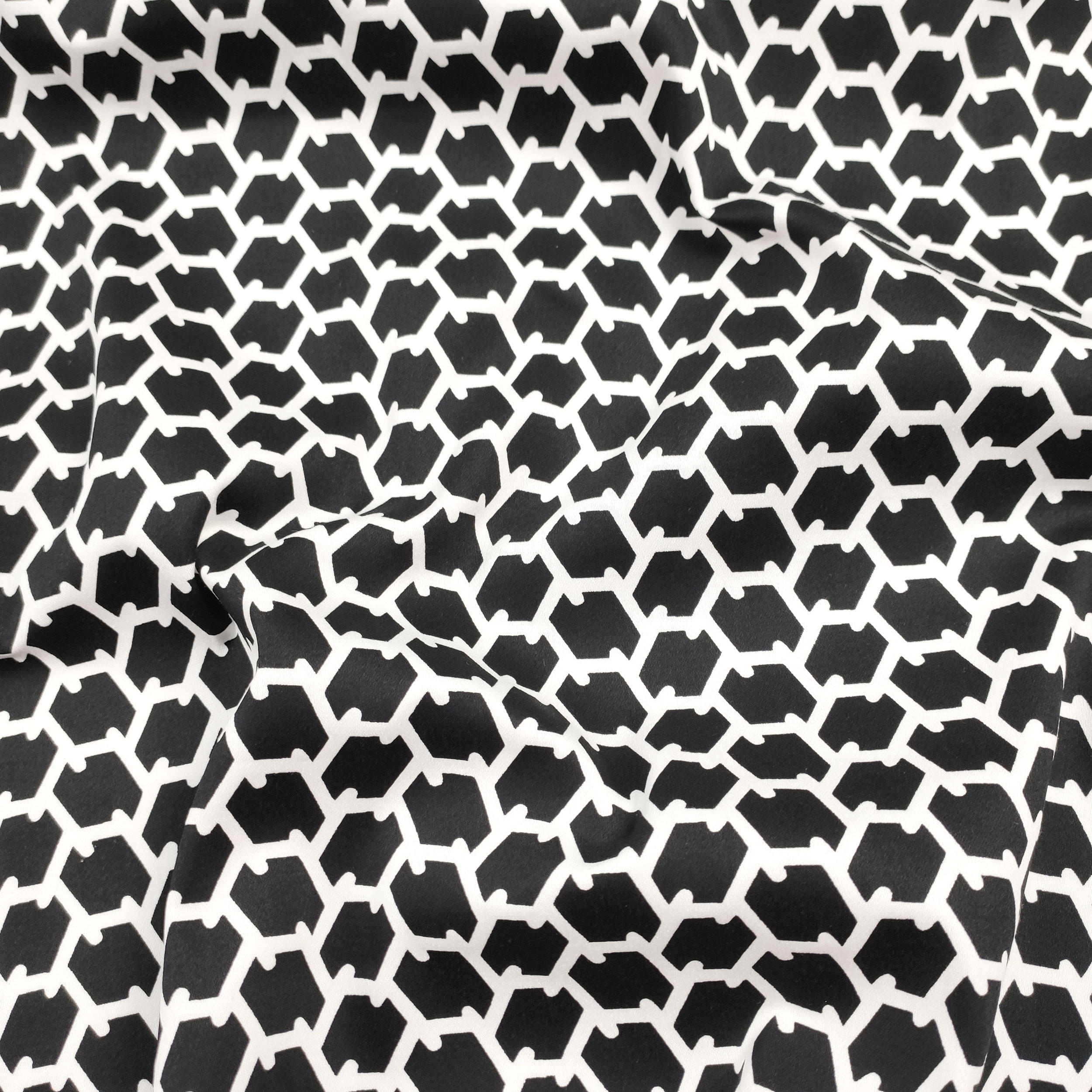 Cotone Elasticizzato Nero Geometria Astratta