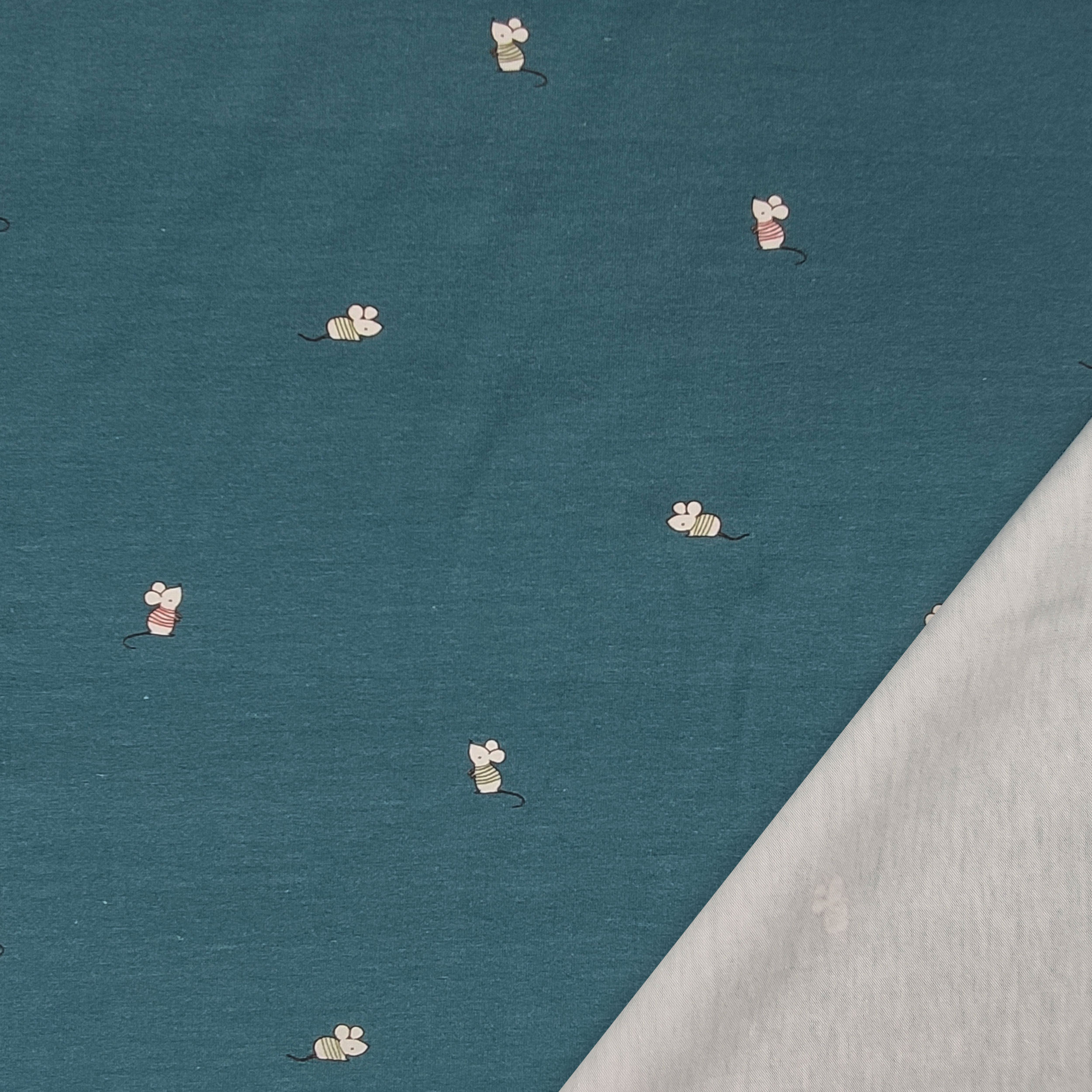 Jersey Cotone Fantasia Topolini Sfondo Avio