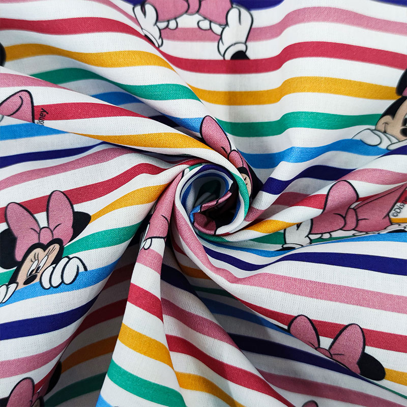 Tessuto Cotone Disney Minnie Righe Multicolor