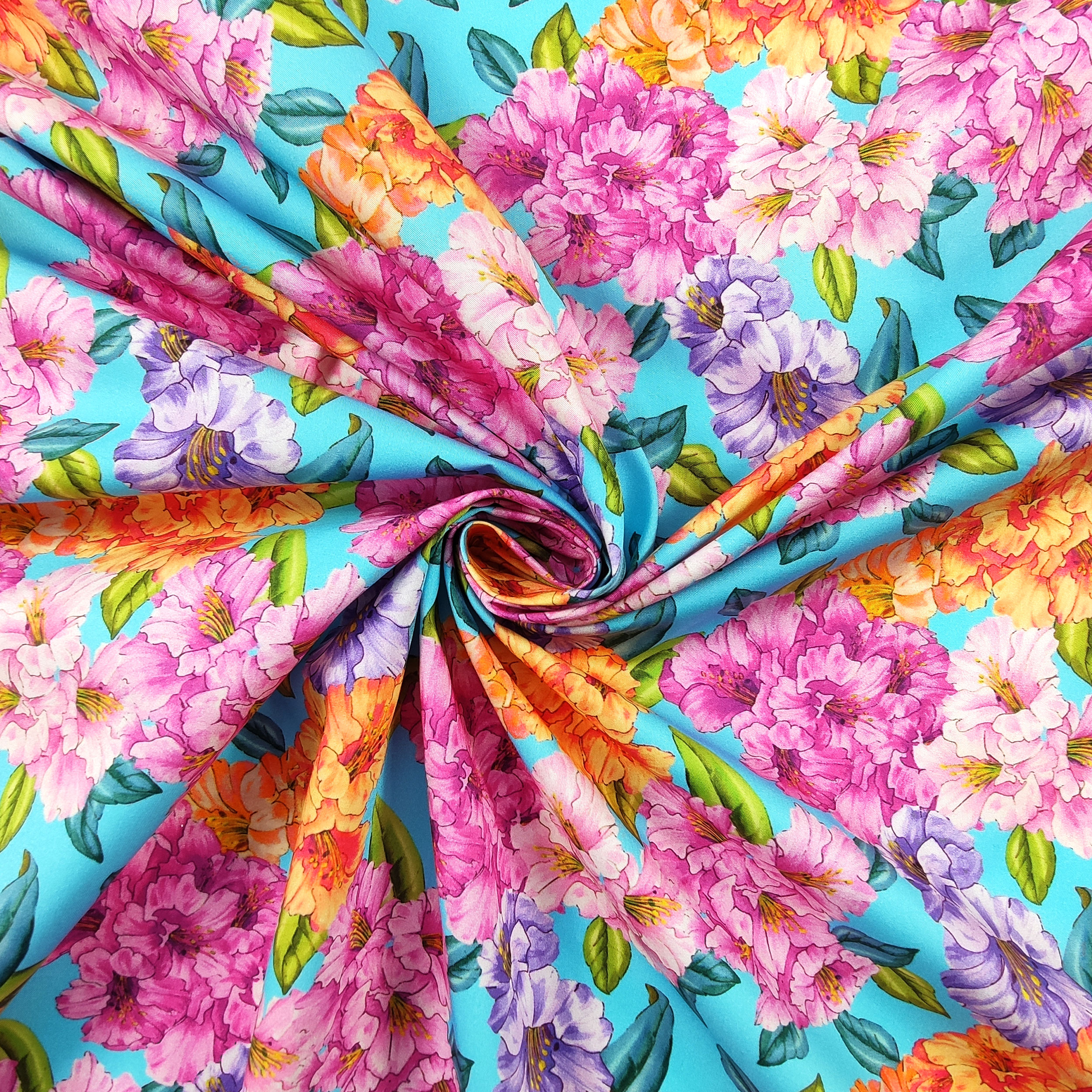 Cotone Elasticizzato Fantasia Fiori Grandi Colorati