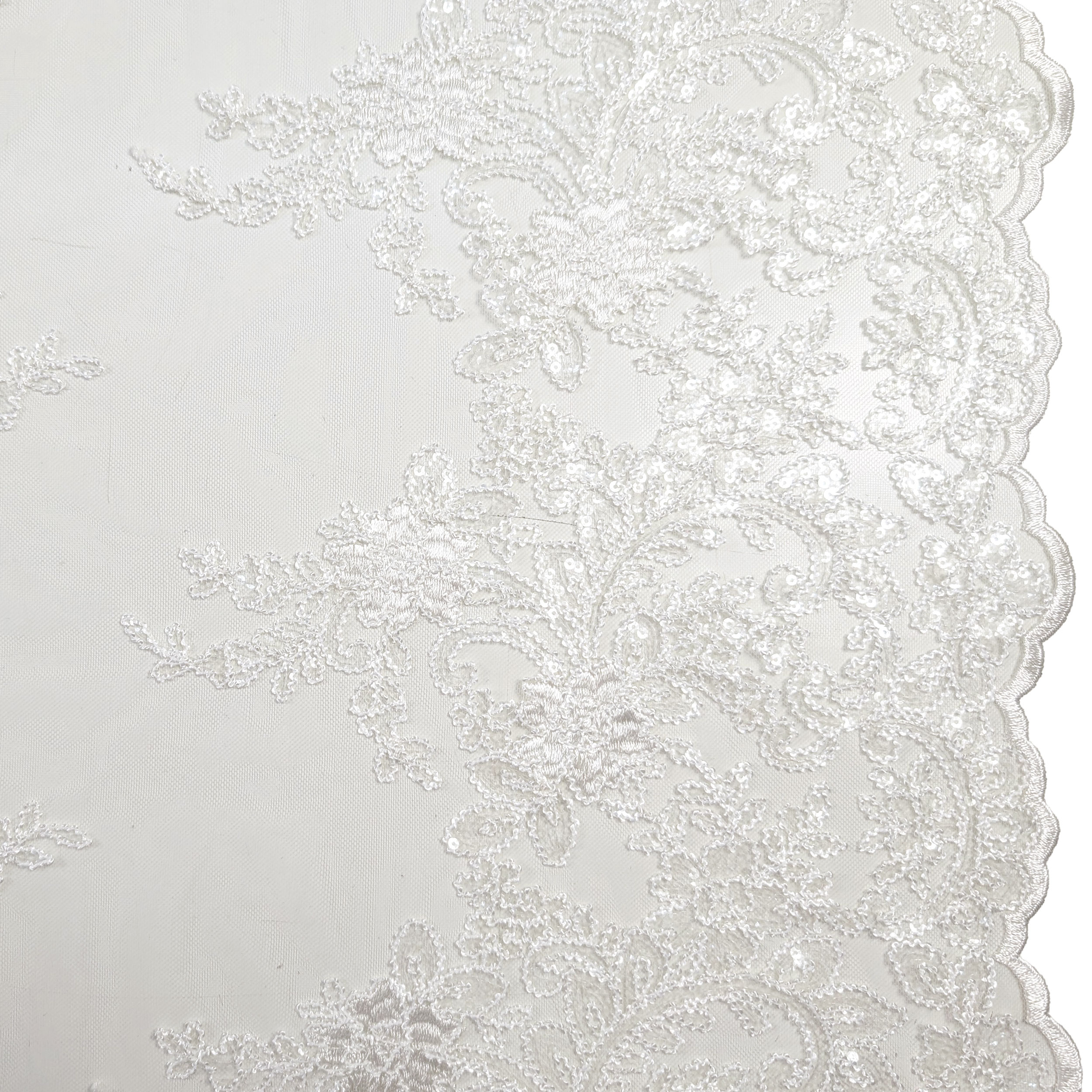 Tessuto Tulle Ricamo Paillettes Doppio Smerlo Bianco Image