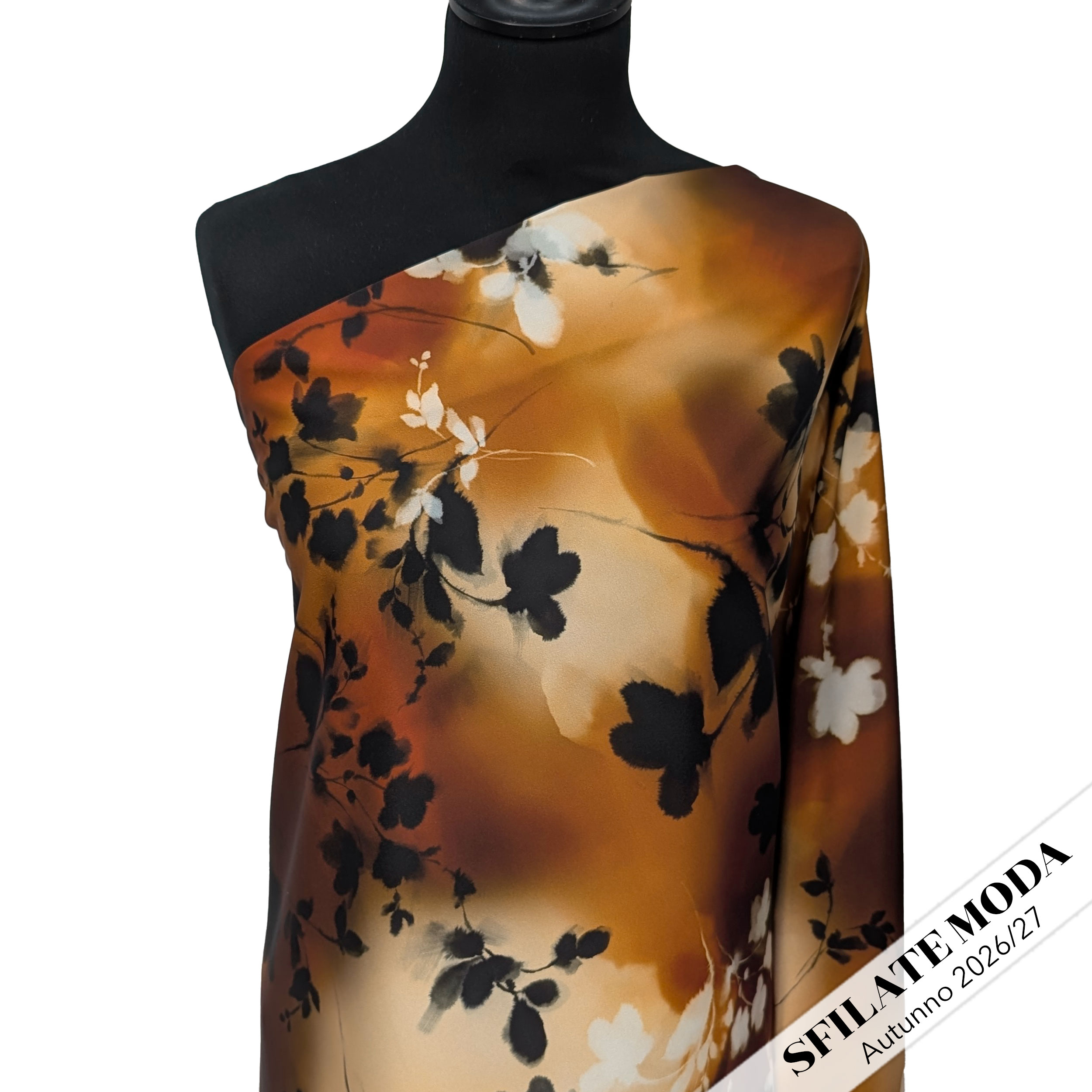 Raso Setato Alta Moda Floreale Toni del Marrone Image