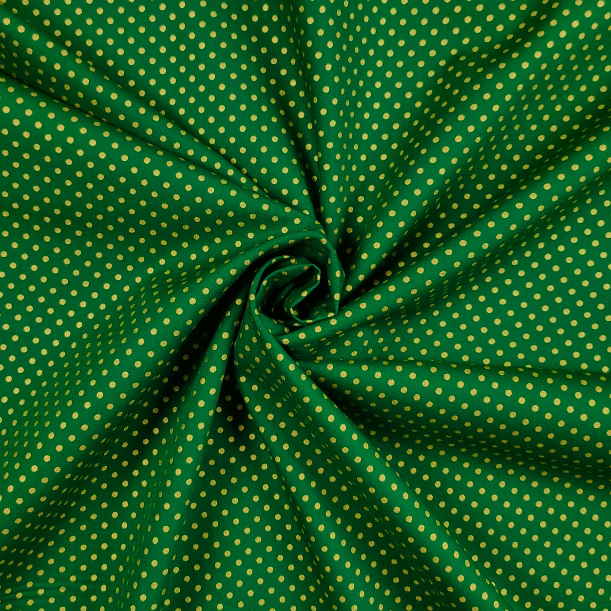 Tessuto in Cotone Pois Oro Sfondo Verde