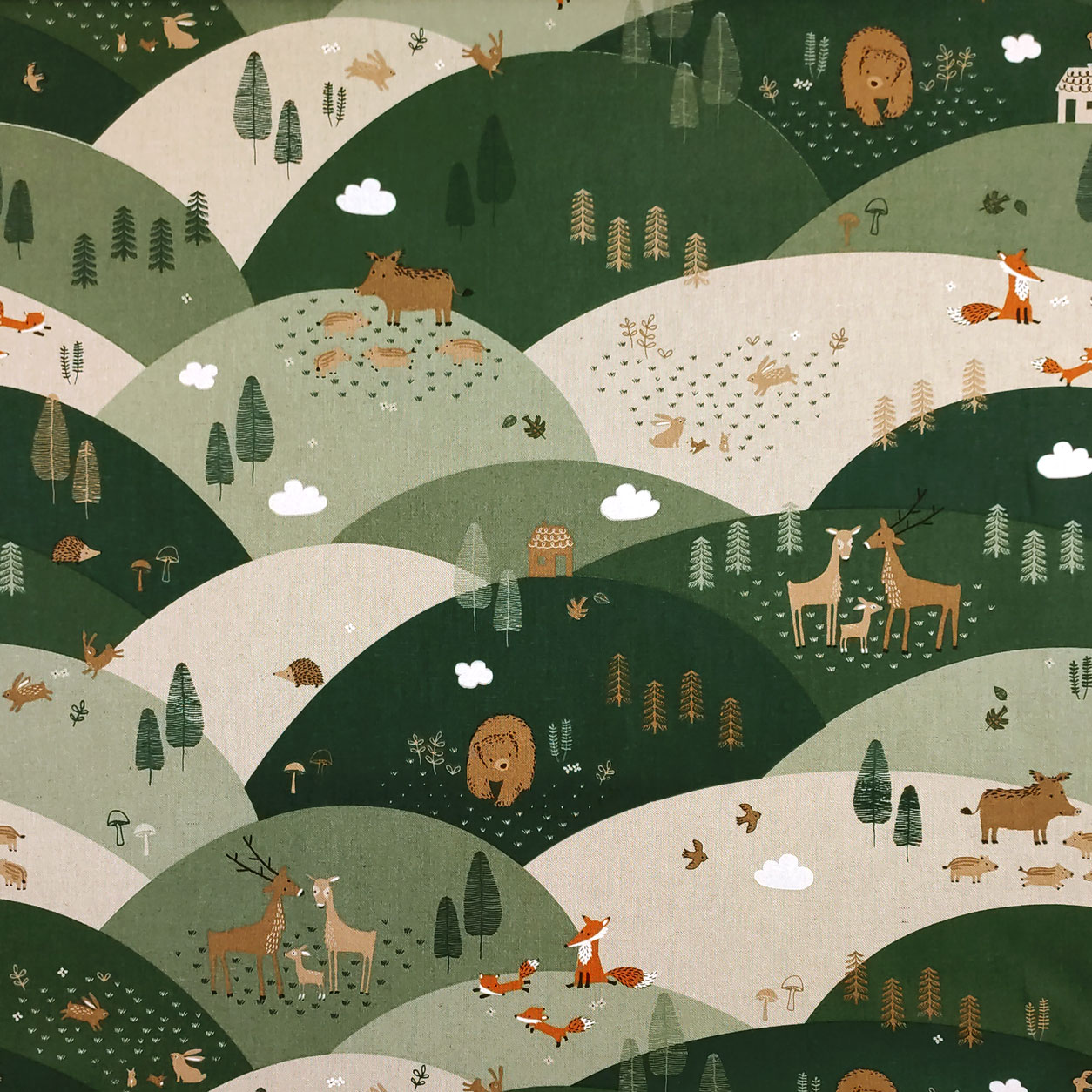 Ritaglio Tessuto Misto Cotone Animali del Bosco 50x140 cm Image