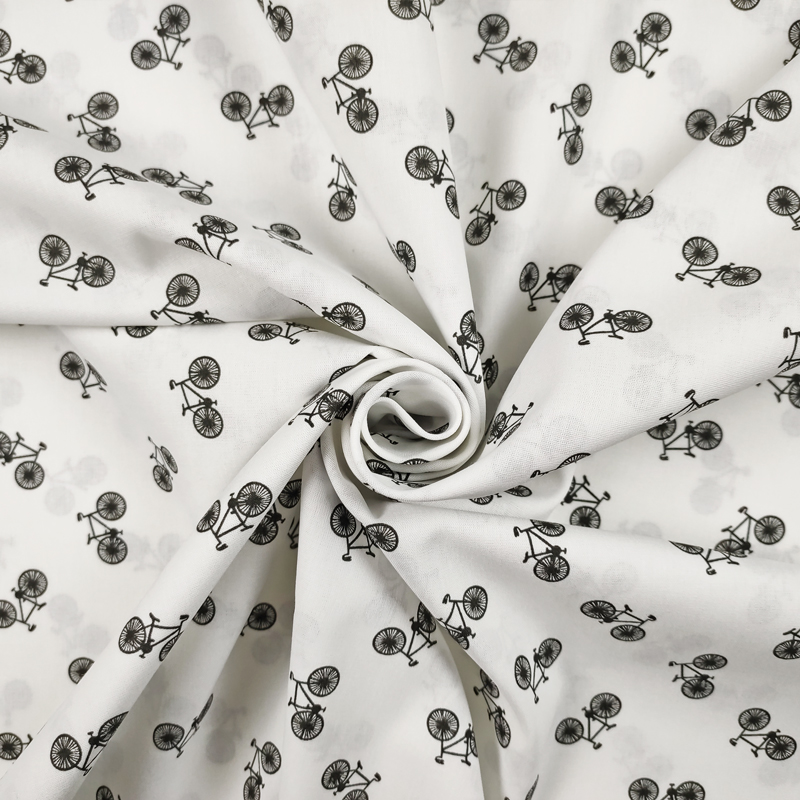 Tessuto Cotone Mini Bici Black and White