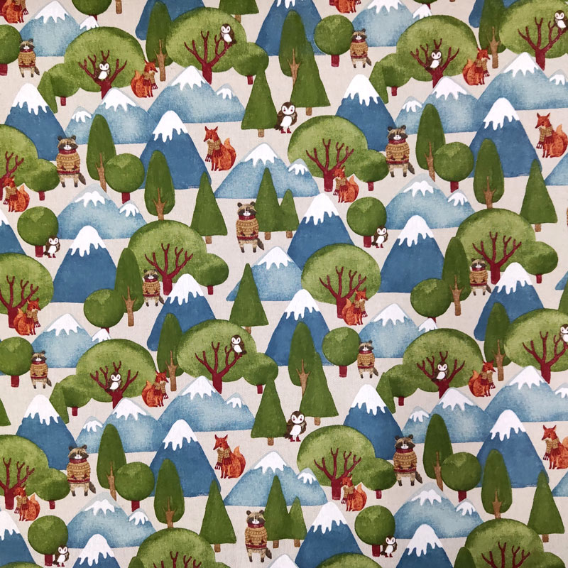 Tessuto-Misto-Cotone-Animali-nella-Foresta
