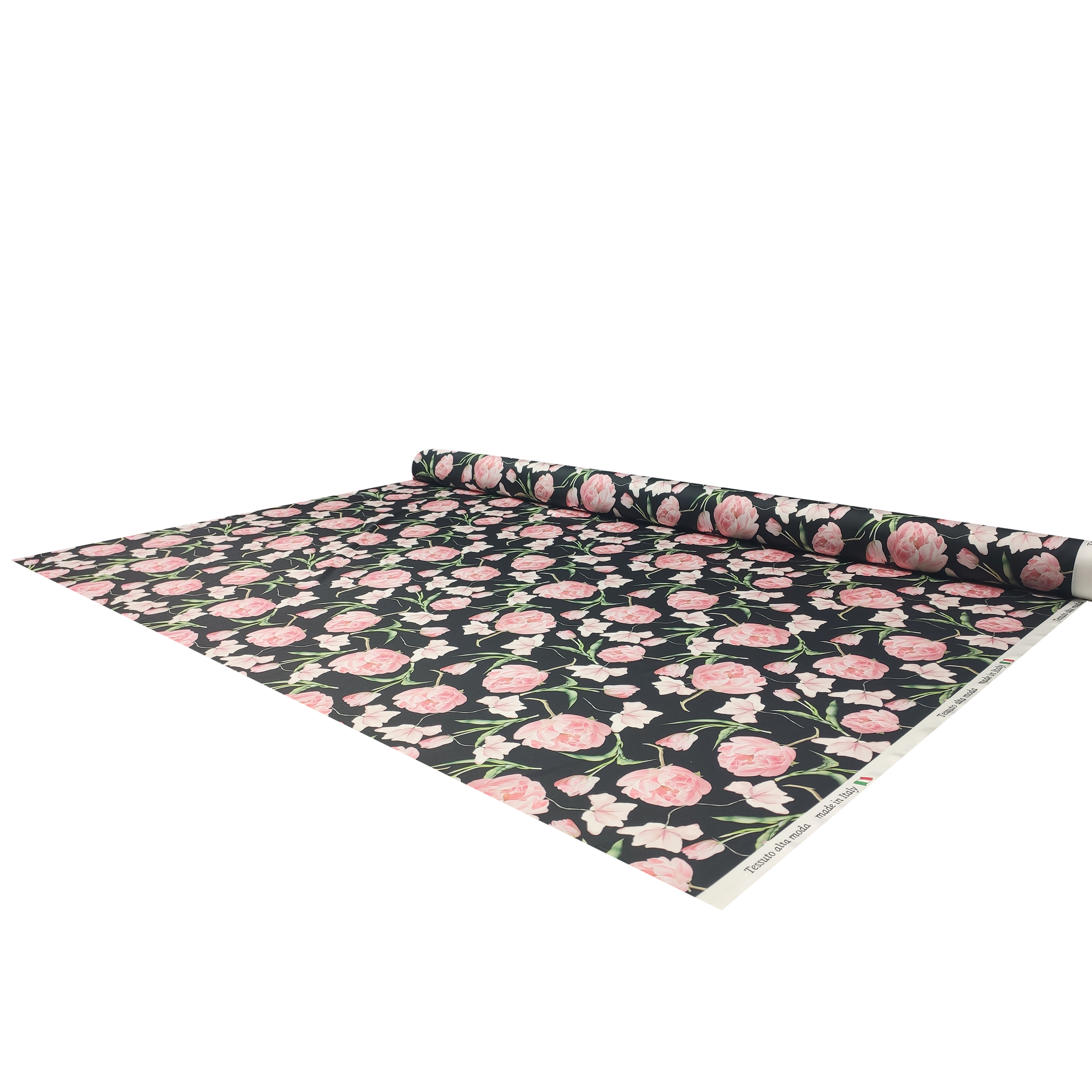 Tessuto rasetto setato a fiori rosa