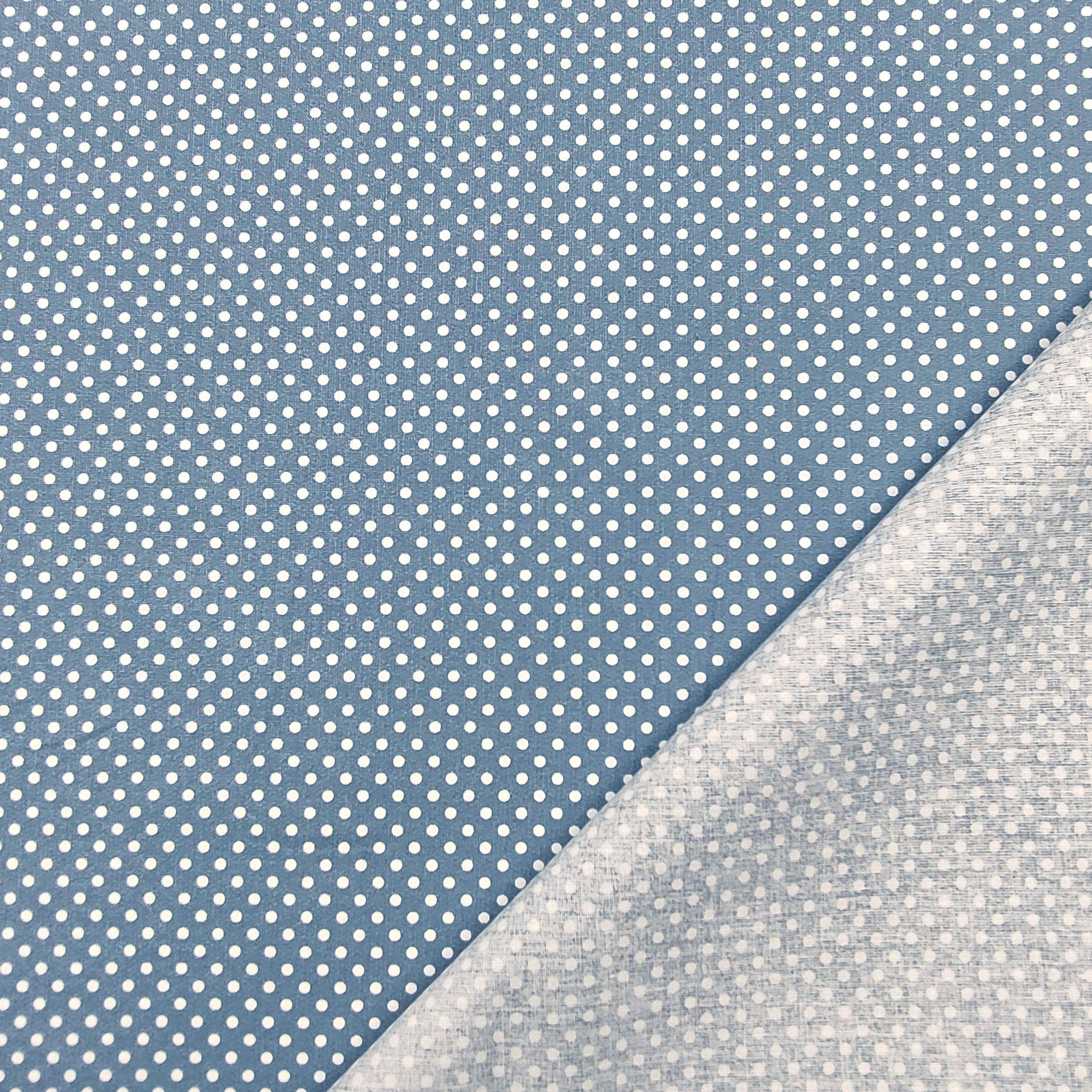 Tessuto Cotone Avio Pois Bianchi Image