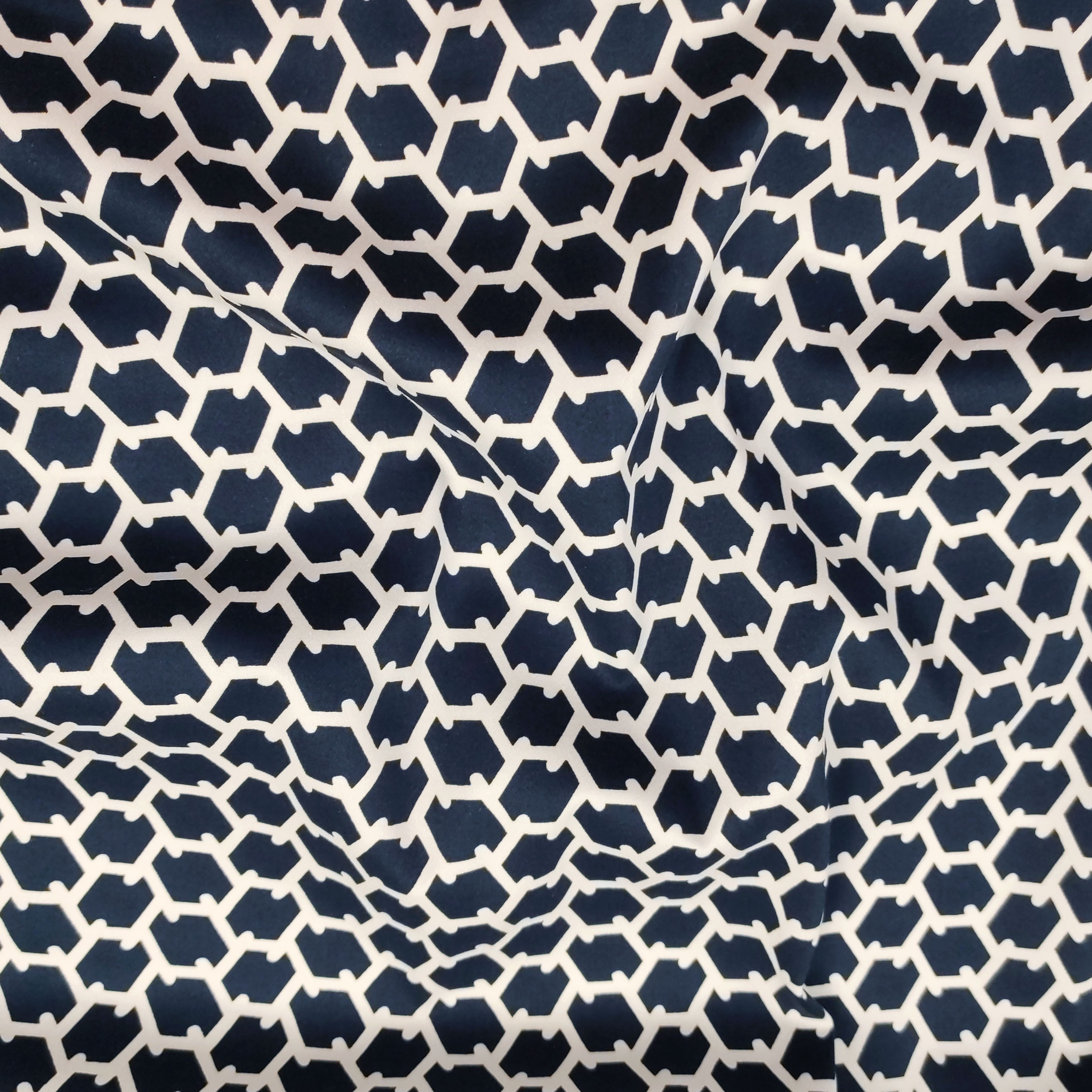 Cotone Elasticizzato Blu Geometria Astratta