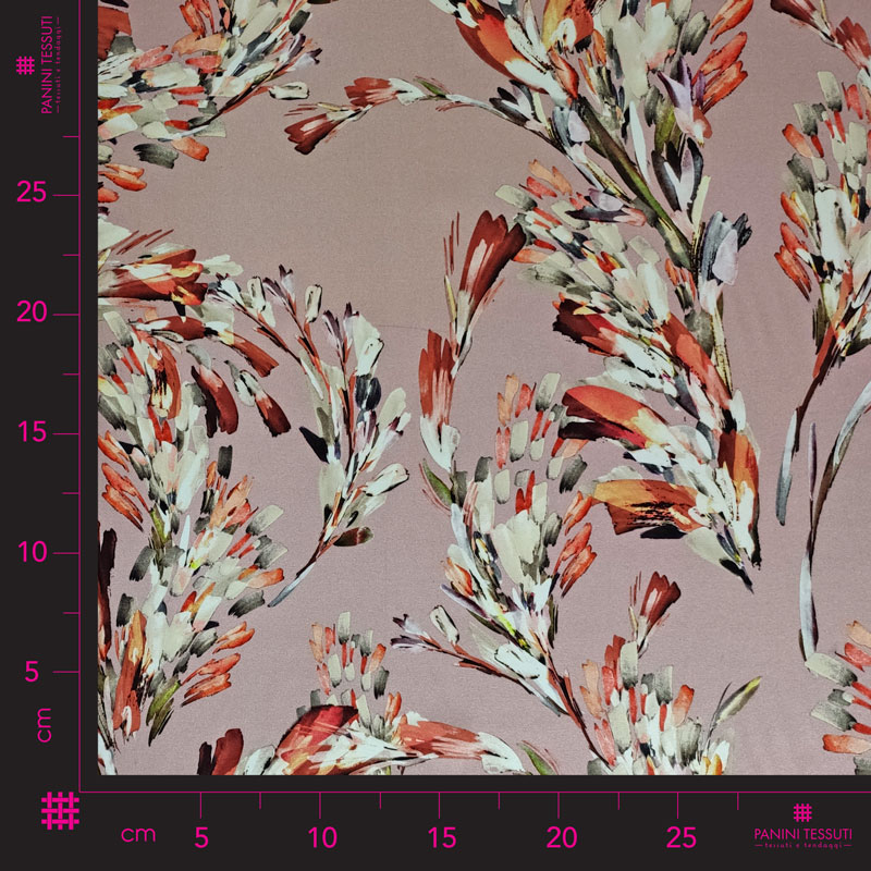 Raso di Seta Elasticizzato Primavera Rosa Astratta
