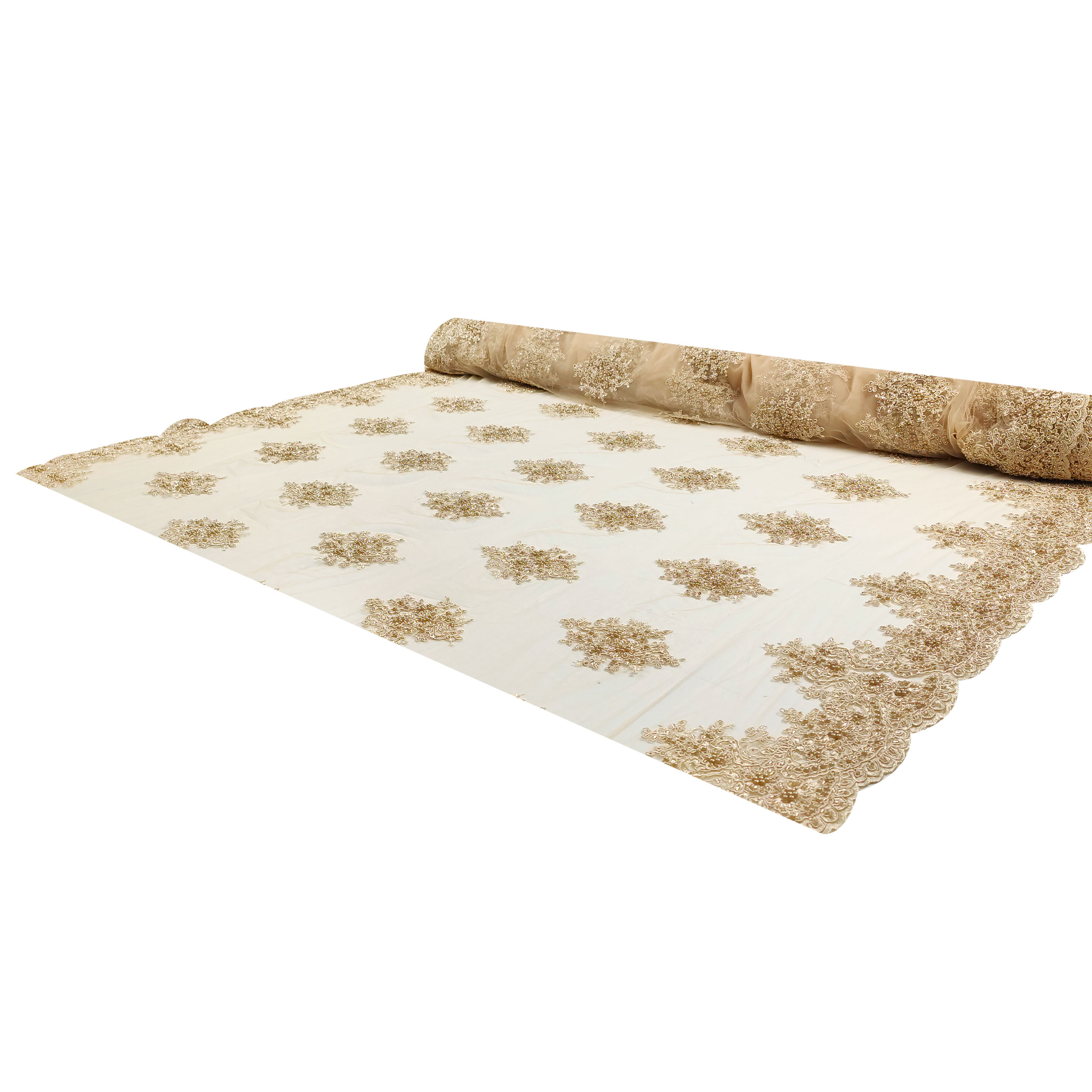 Tulle Ricamato Perline Lux Oro