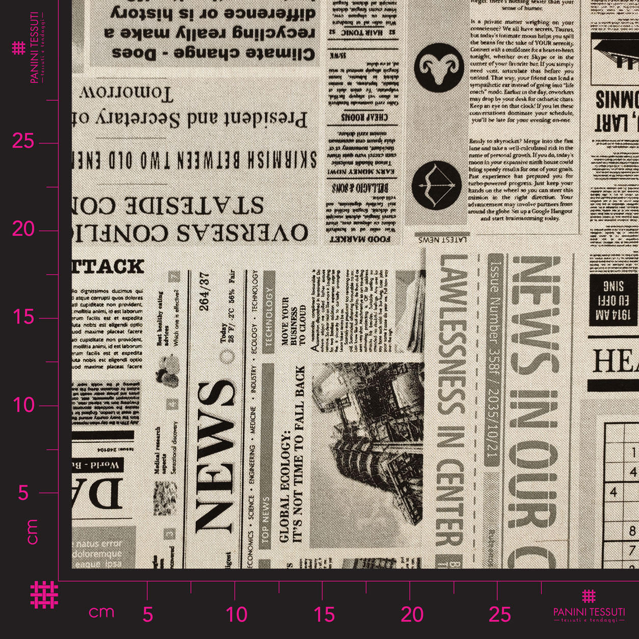 Tessuto Panama Misto Cotone Fantasia Giornale Sfondo Ecrù Image