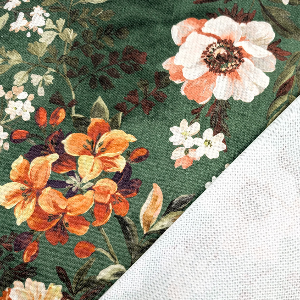 Panama Cotone Fiori Sfondo Verde H 280 cm Image