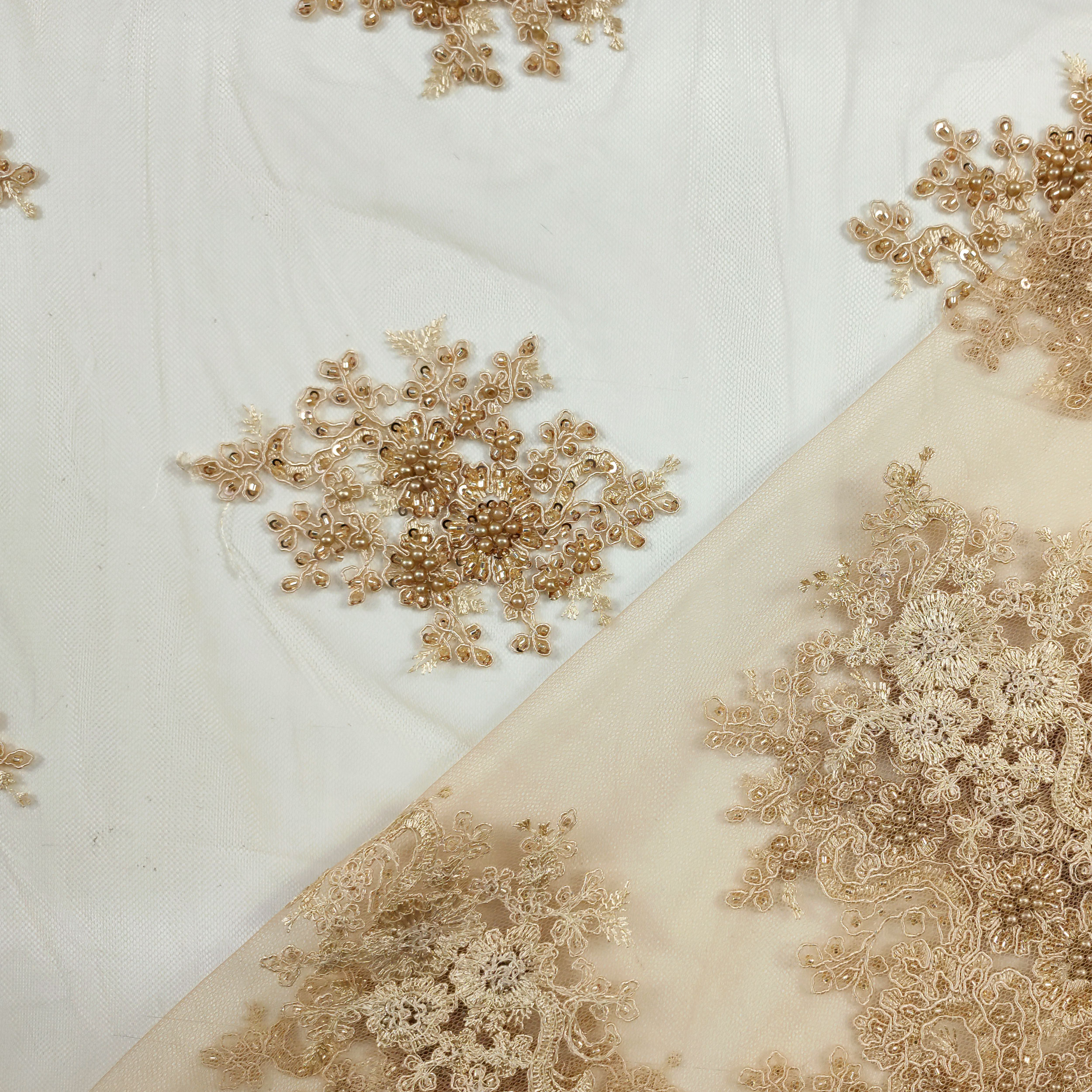 Tulle Ricamato Perline Lux Oro