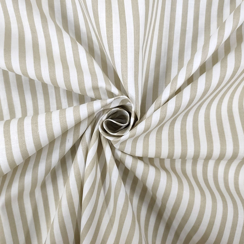 Tessuto di Cotone Righe Sottili Beige
