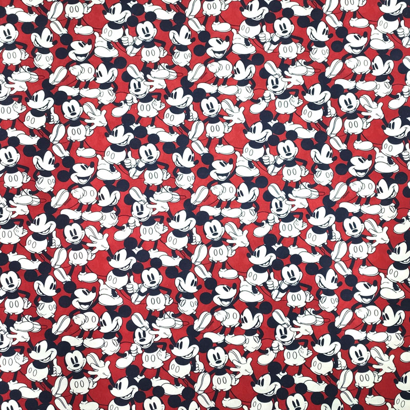 Ritaglio Tessuto Cotone Disney Mickey Mouse Sfondo Rosso 50x150 cm
