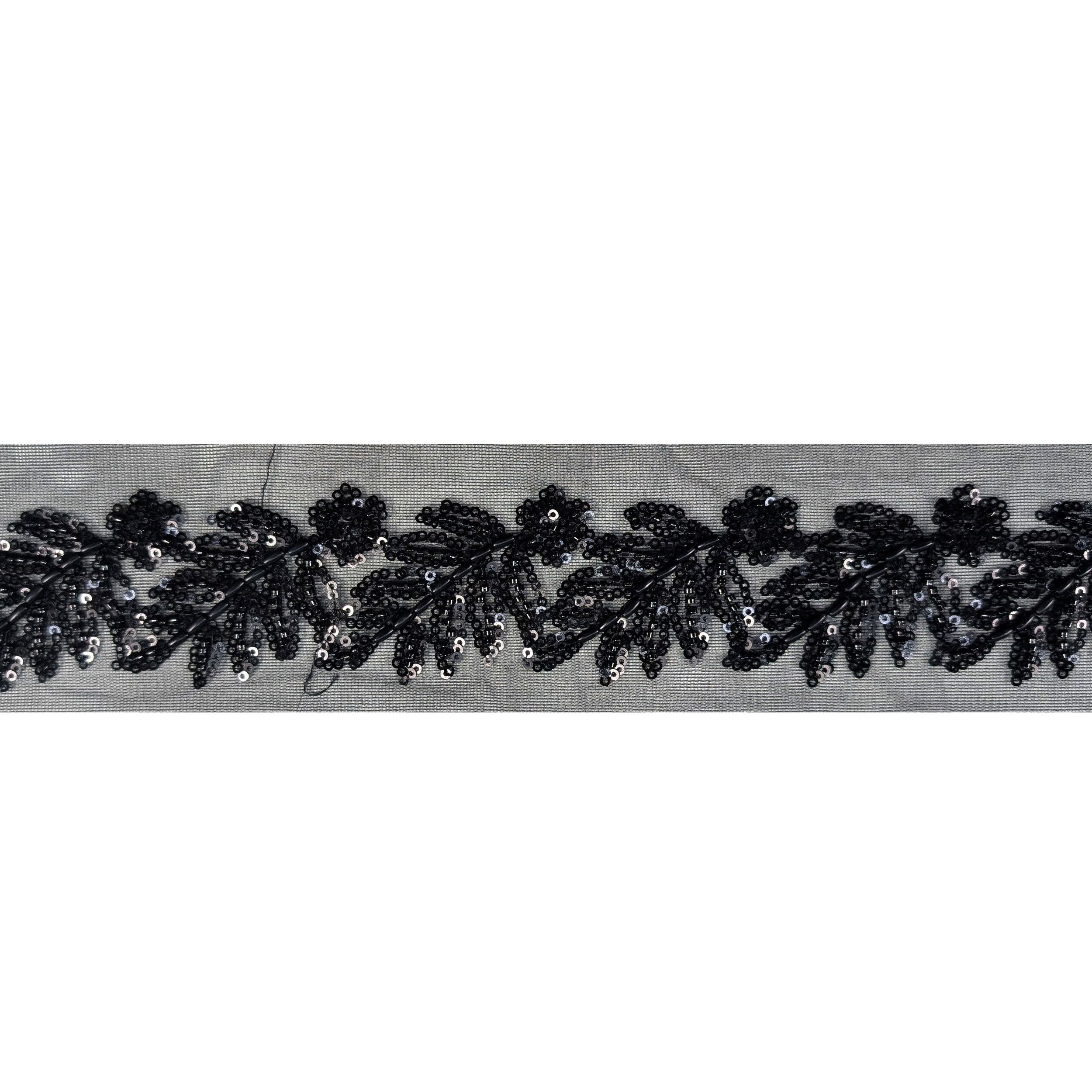 Passamaneria Tulle Foglie Paillettes e Perline Nero Image