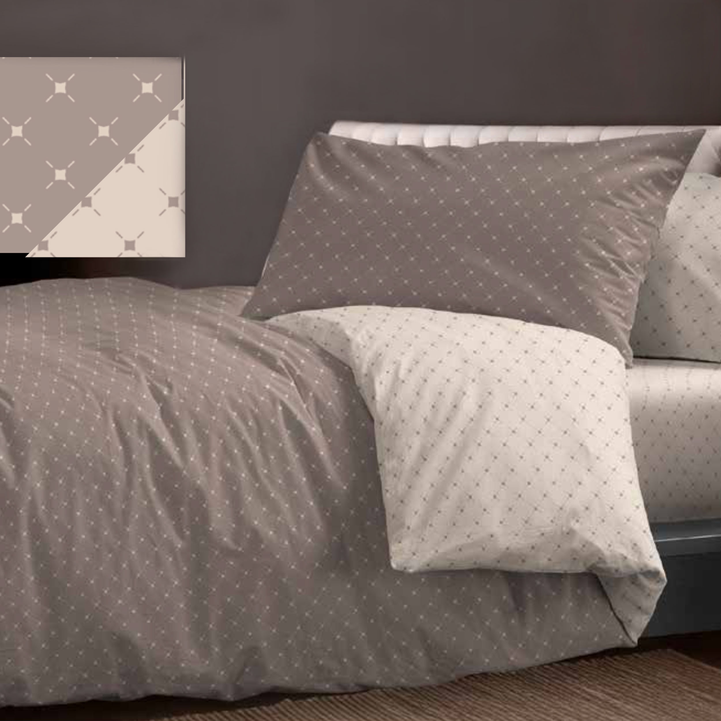 Completo Letto Matrimoniale Minimal Rombi Tortora Image