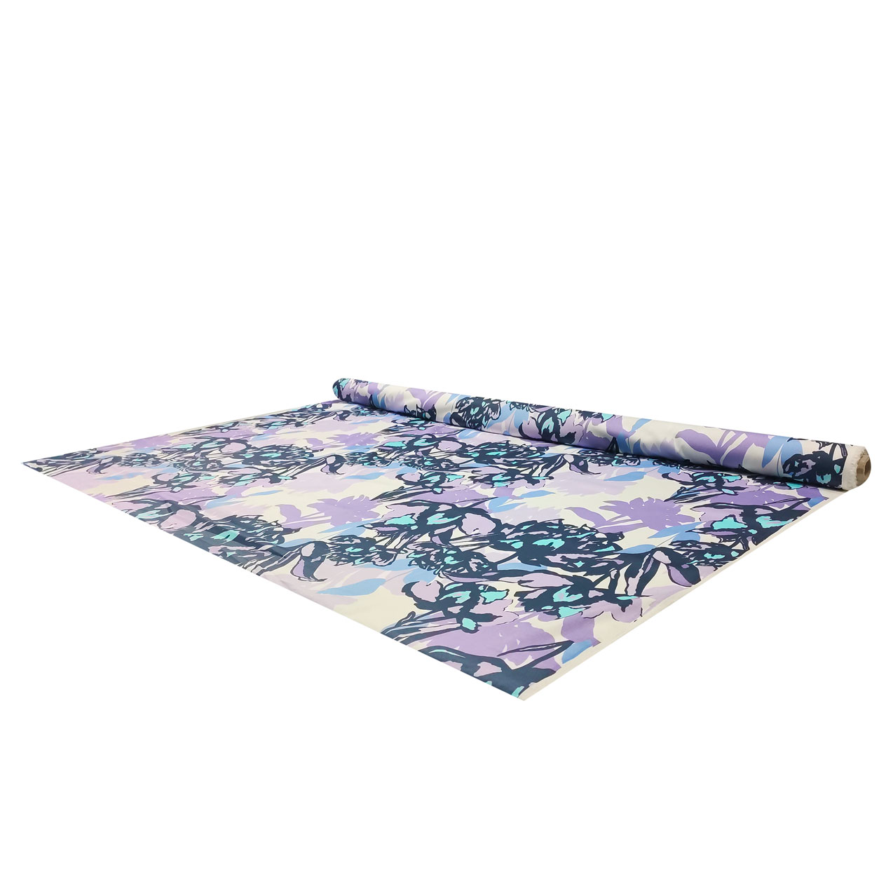 Tessuto rasatello cotone fantasia fiori lilla