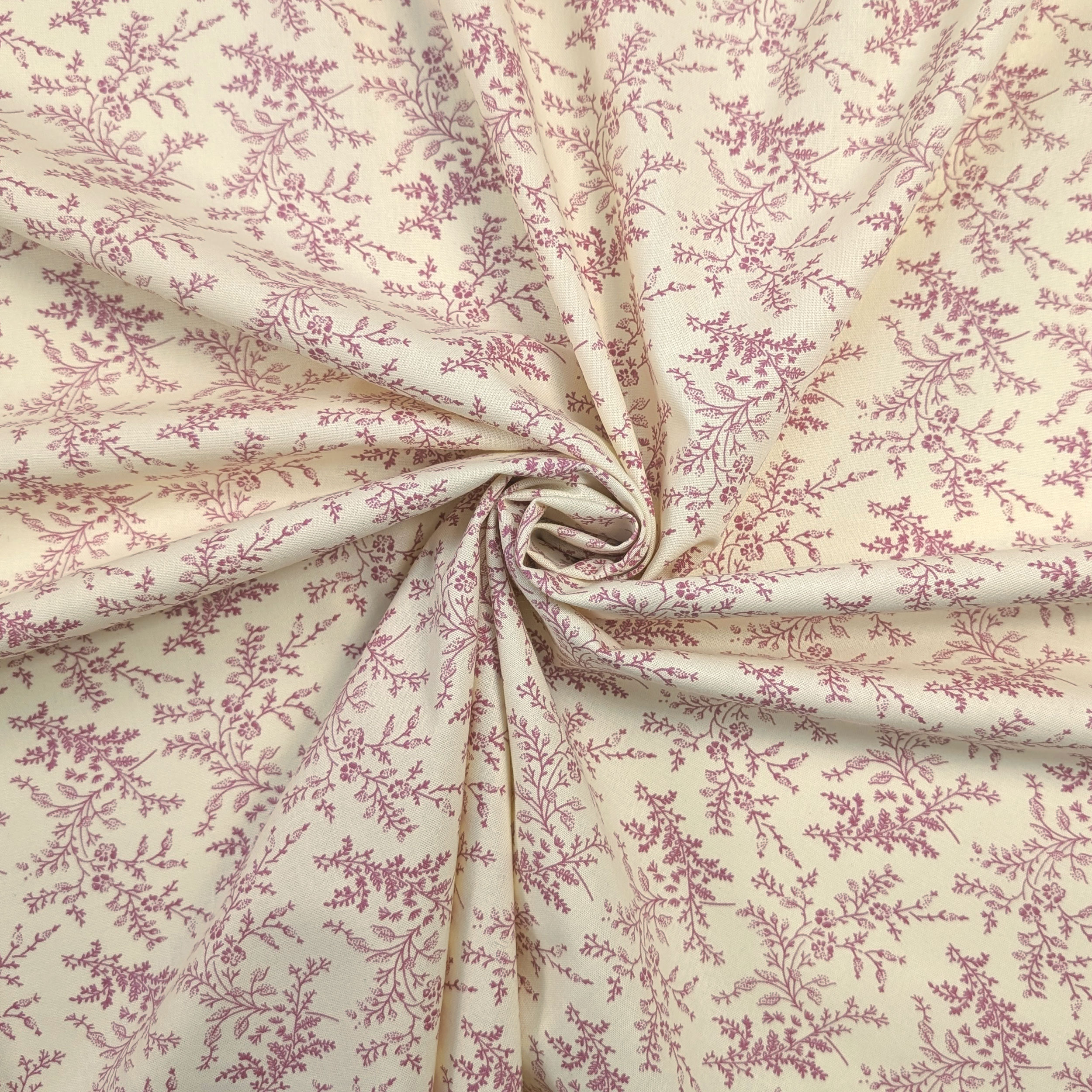 Popeline Cotone Stampa Vintage Rami e Fiori Rosa Image