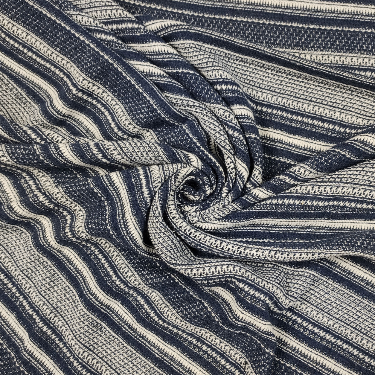 Tessuto Maglia Cotone Righe Bianco/Blu Image