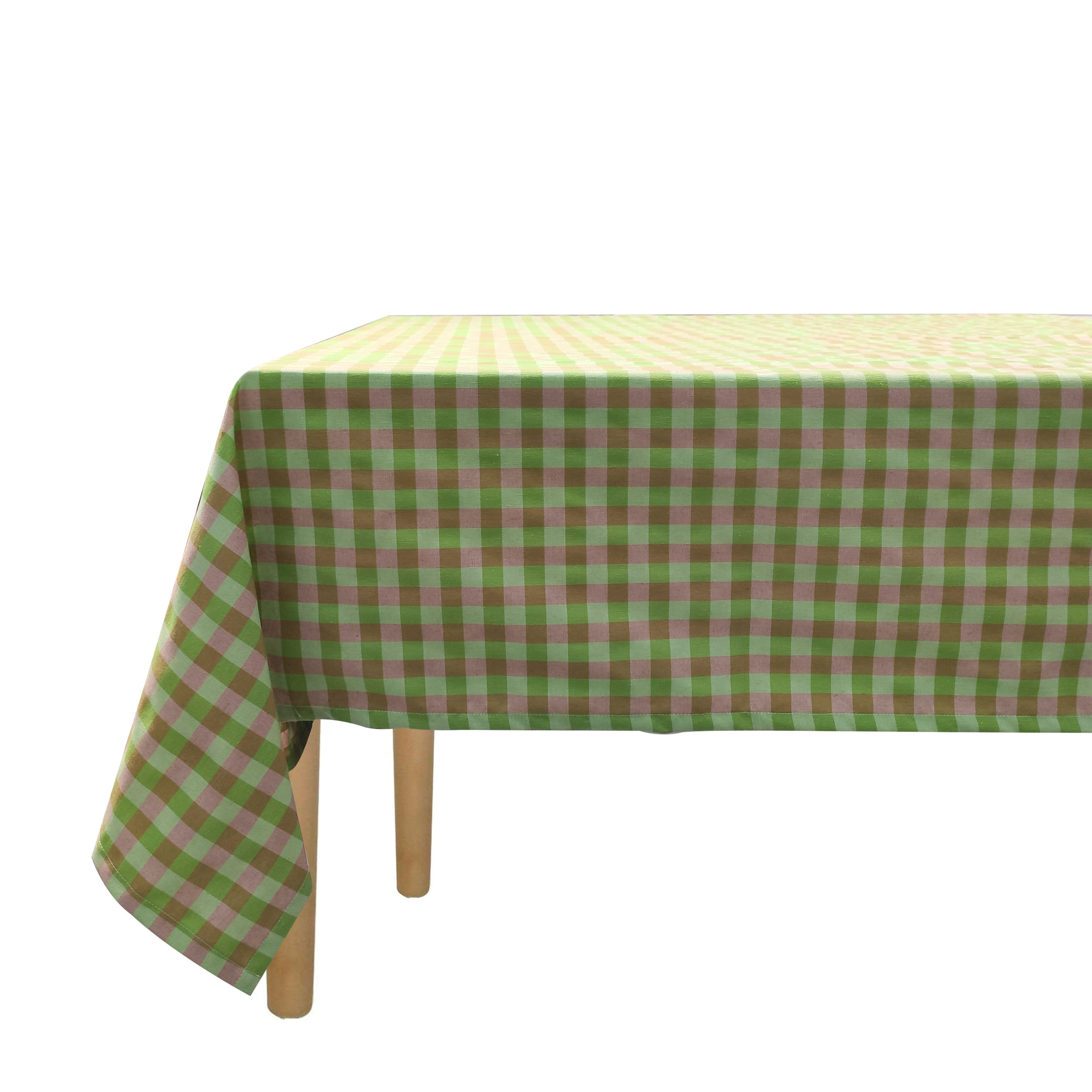 Tovaglia Confezionata Quadretti Verdi Cammello 140x240 cm Image