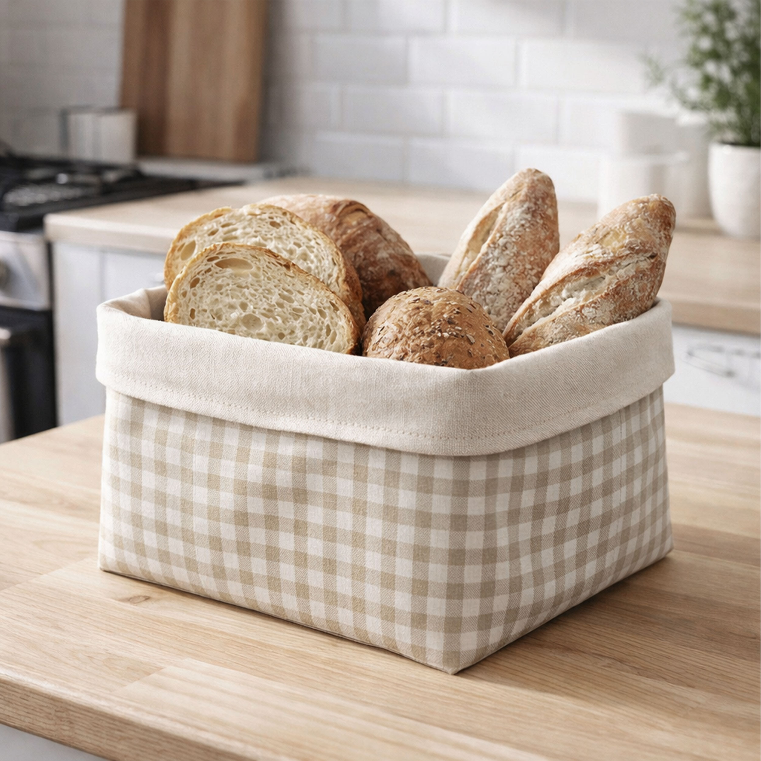 Cotone Lavato Tinto in Filo Quadretti Beige Image