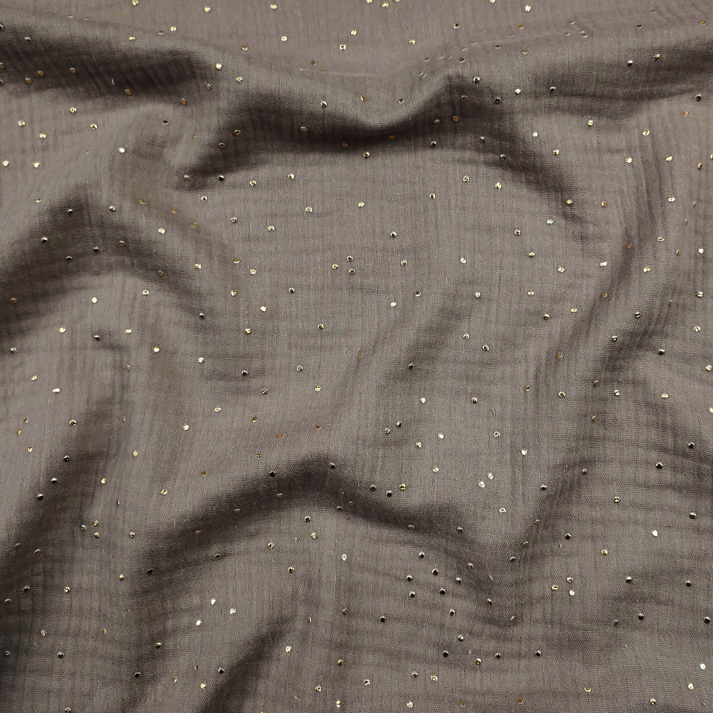 Mussola Cotone Beige con Pois Oro