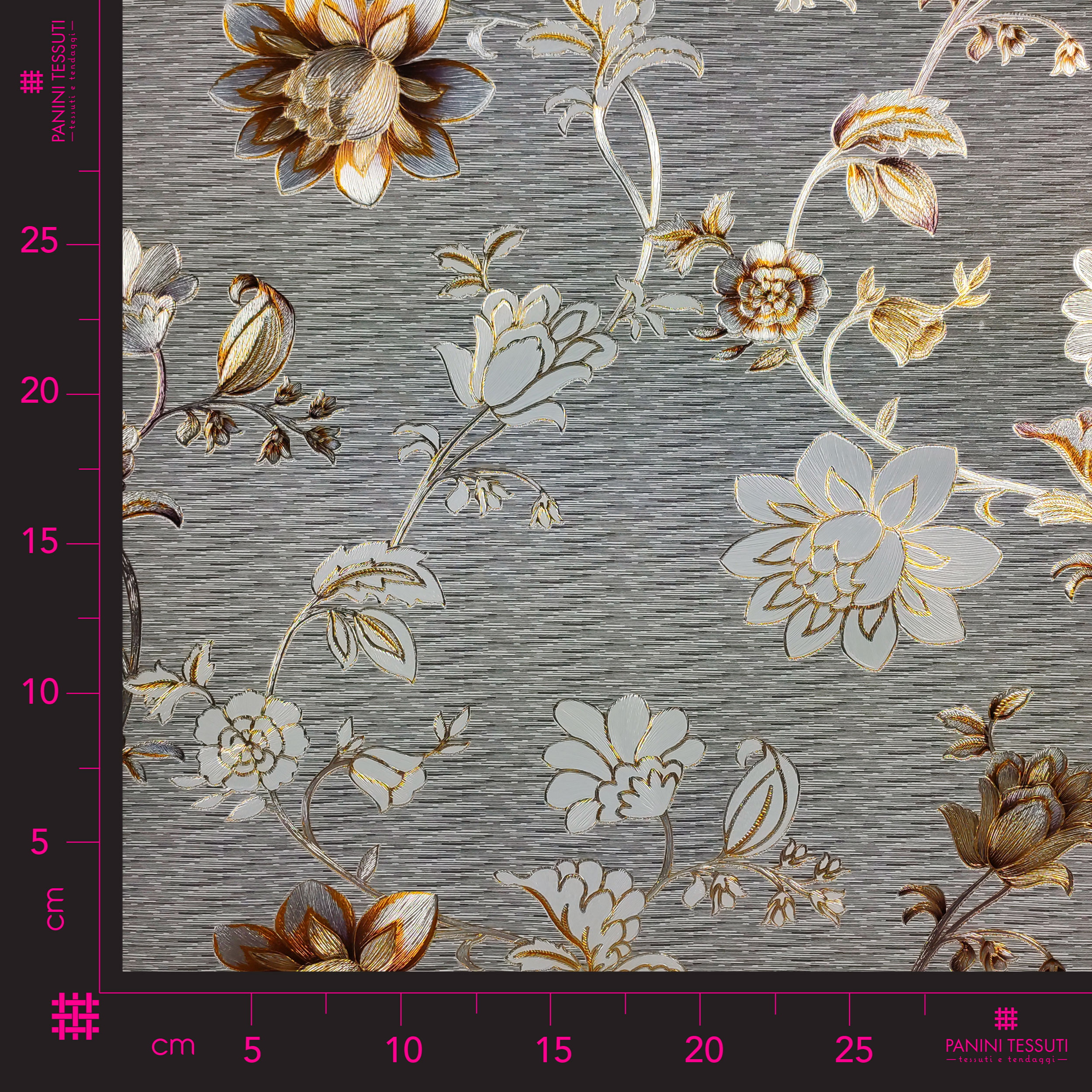 Tessuto Tovaglia Metallizzata Fiori Sfondo Grigio Image