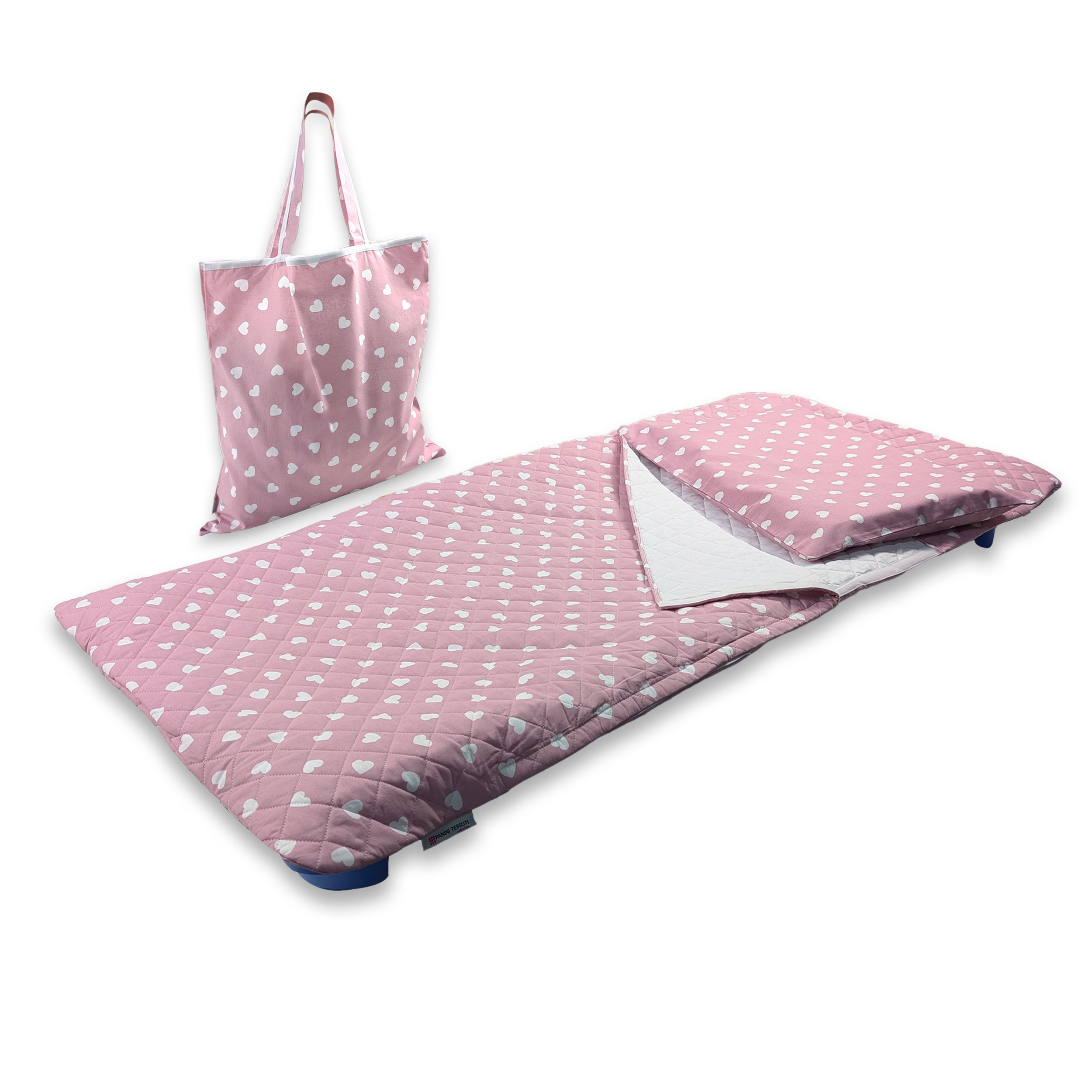 Borsa Porta Sacco Nanna Cuori Bianchi Sfondo Rosa Antico Image