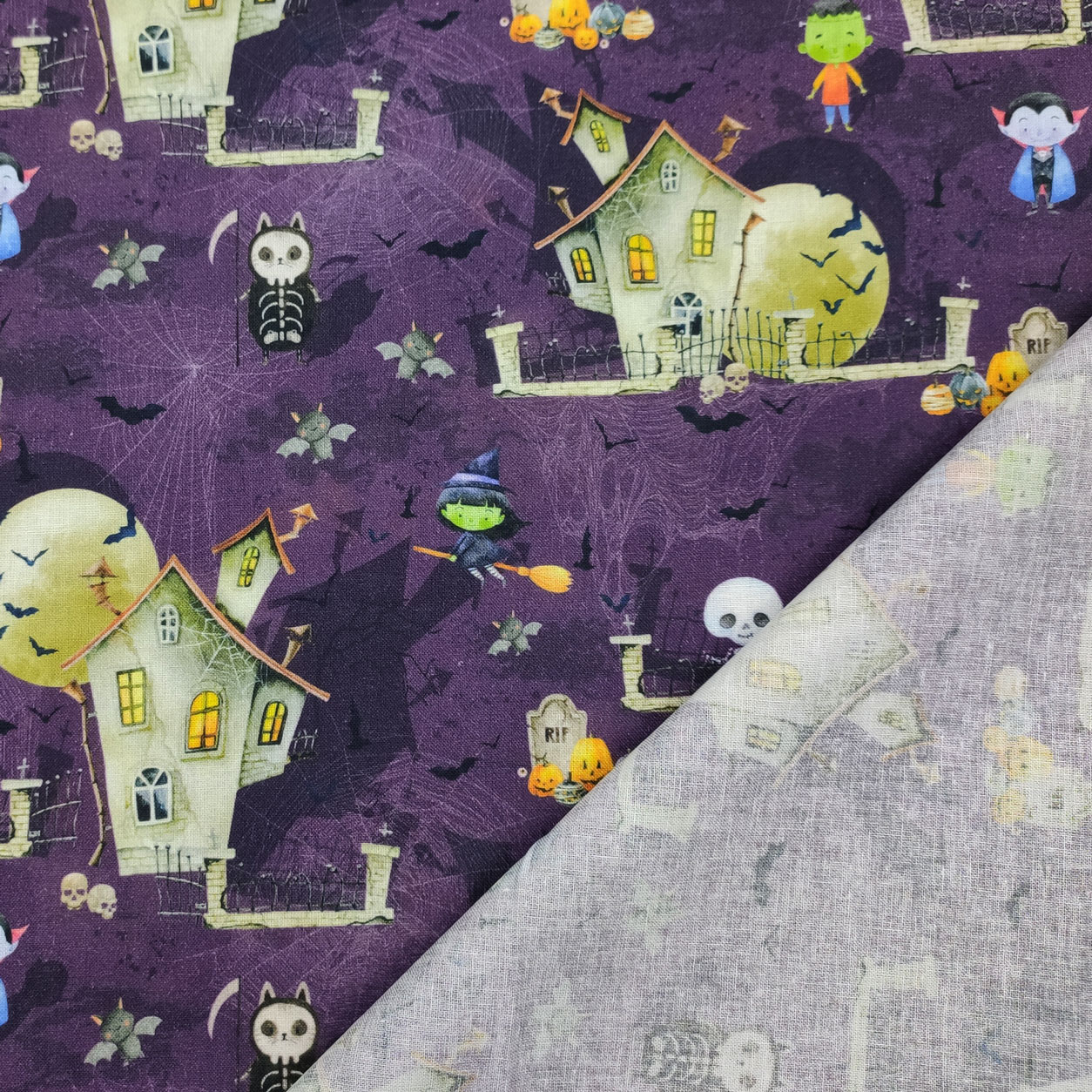 Ritaglio Tessuto Cotone Mostri di Halloween 50x150 cm