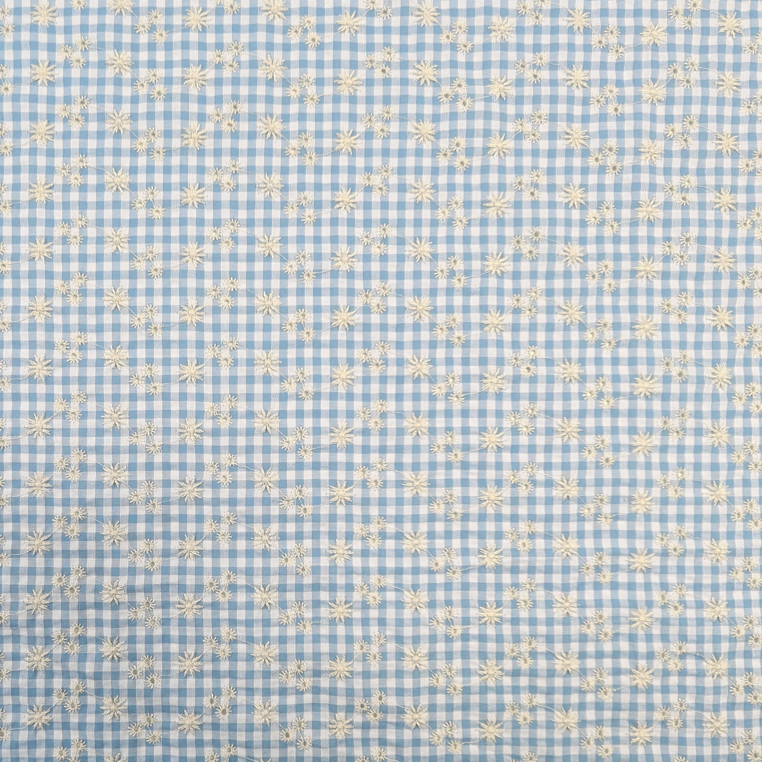 Sangallo Cotone Quadretti Azzurri e Fiorellini Image
