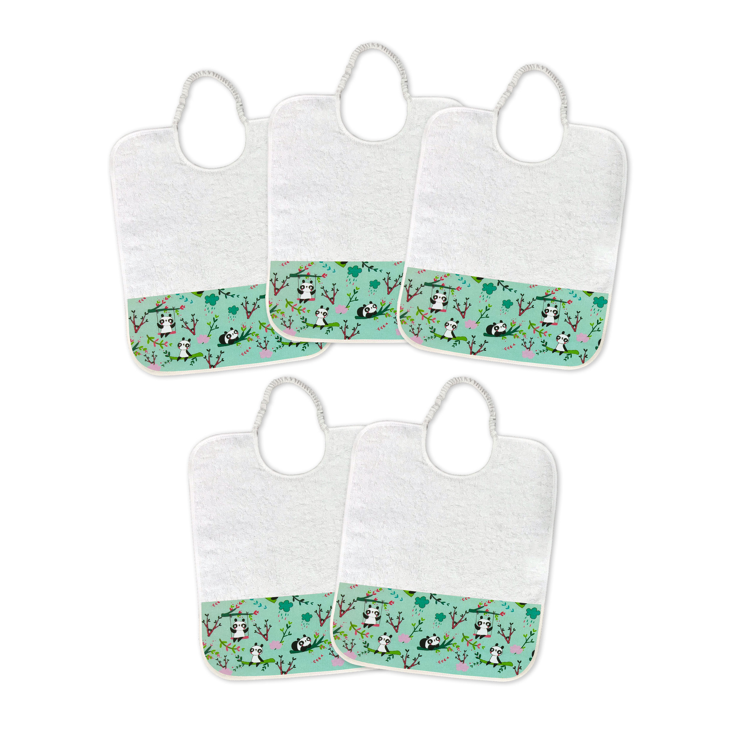 Set 5 Bavaglini Panda Sfondo Verde Menta