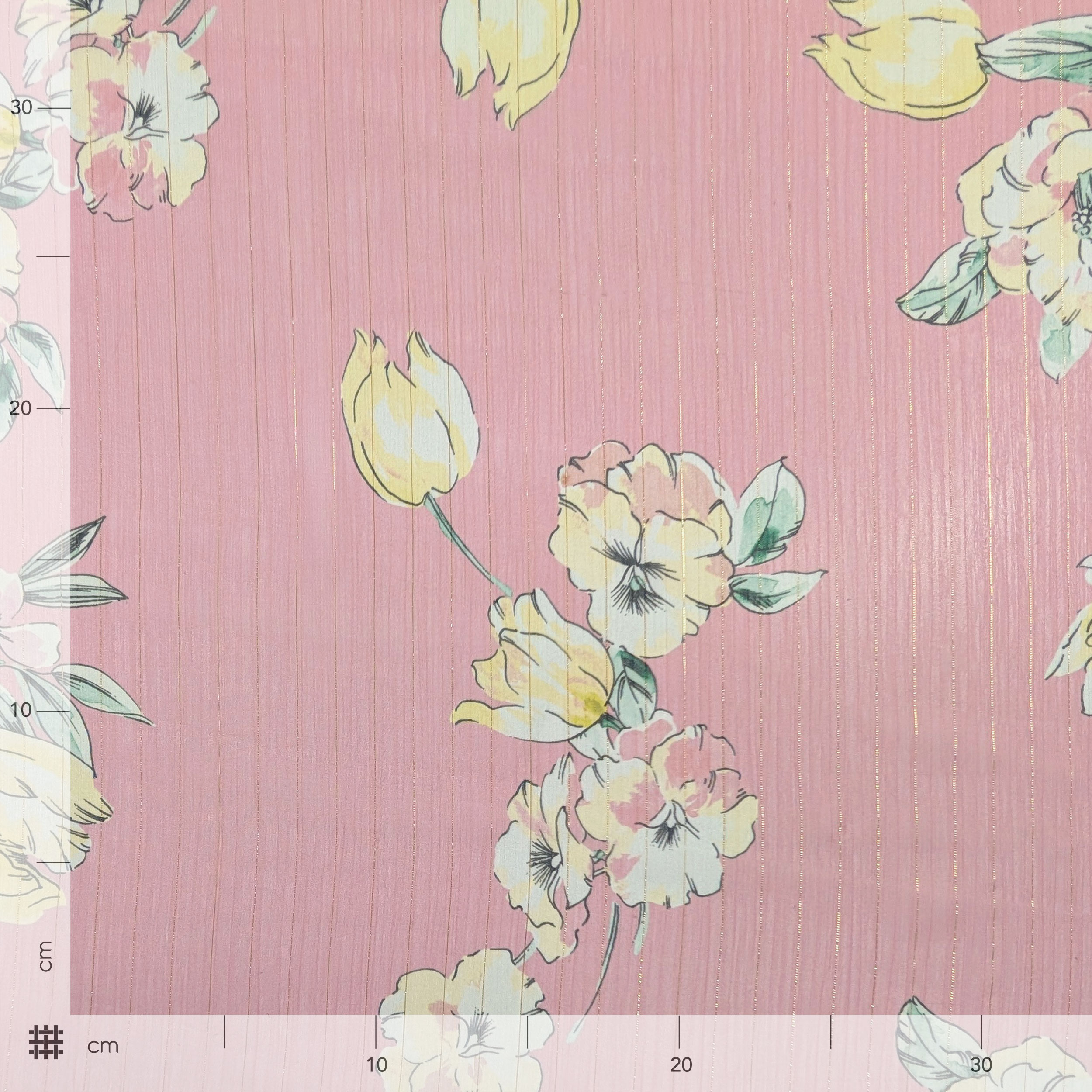 Chiffon Lurex Fiori e Righe Sfondo Rosa Image